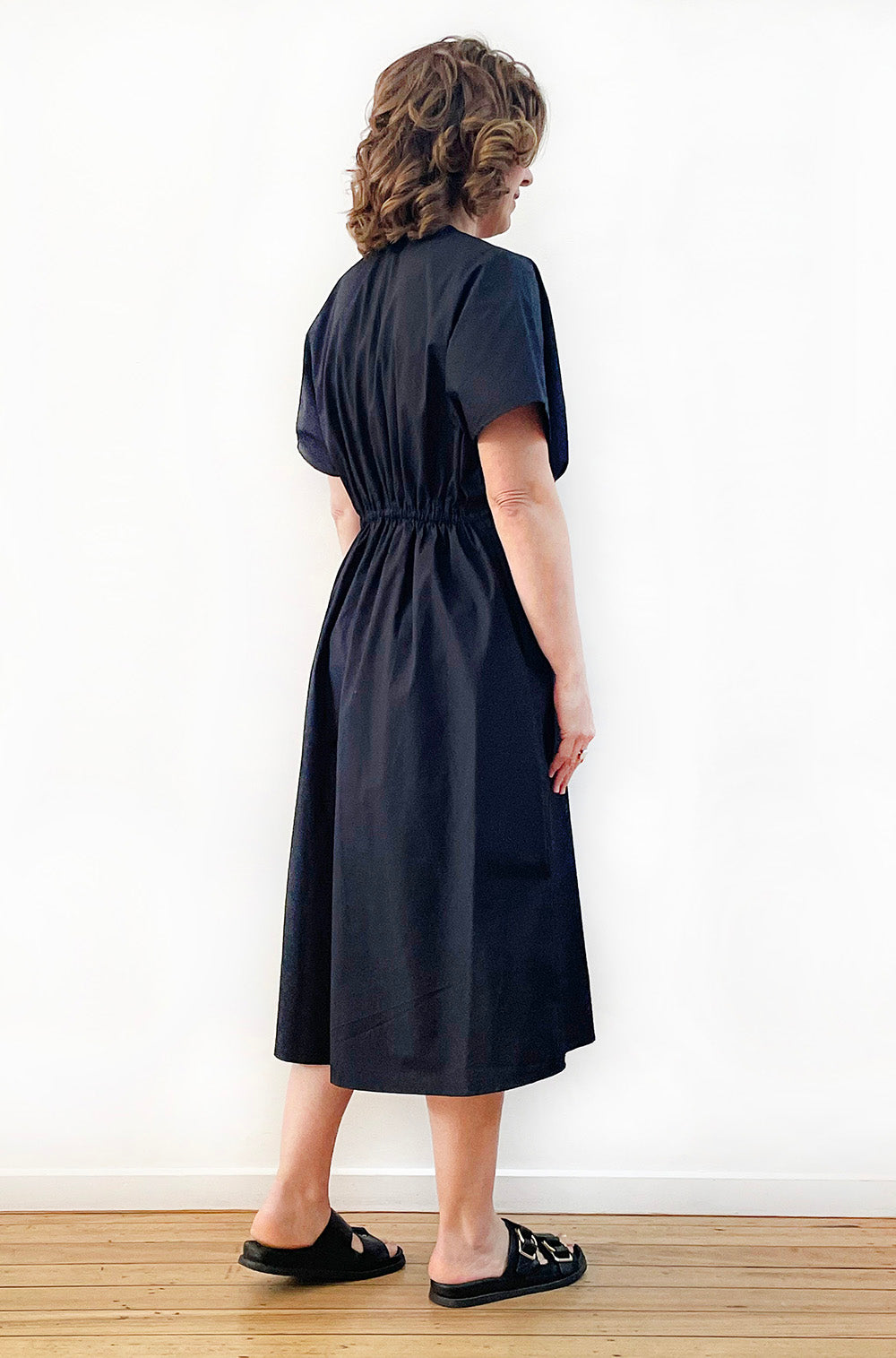 COTTON MOCK WRAP DRESS BLACK