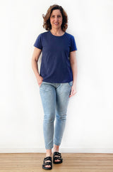 100% COTTON SHORT SLEEVE FITTED TEE  NAVY