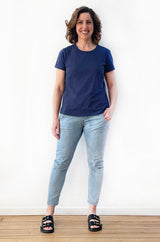 100% COTTON SHORT SLEEVE FITTED TEE  NAVY
