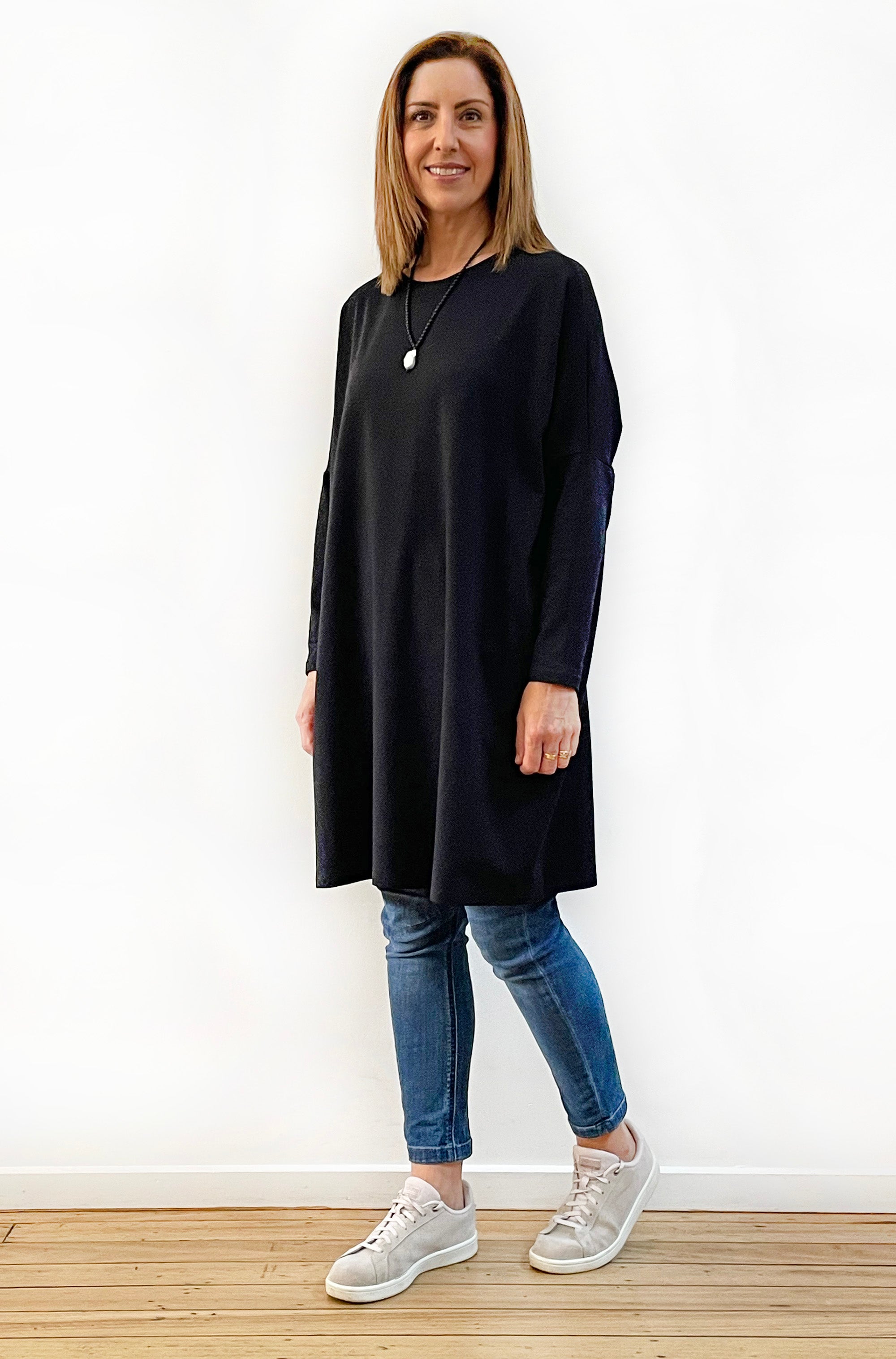 BAMBOO/ORGANIC COTTON BOX TUNIC BLACK