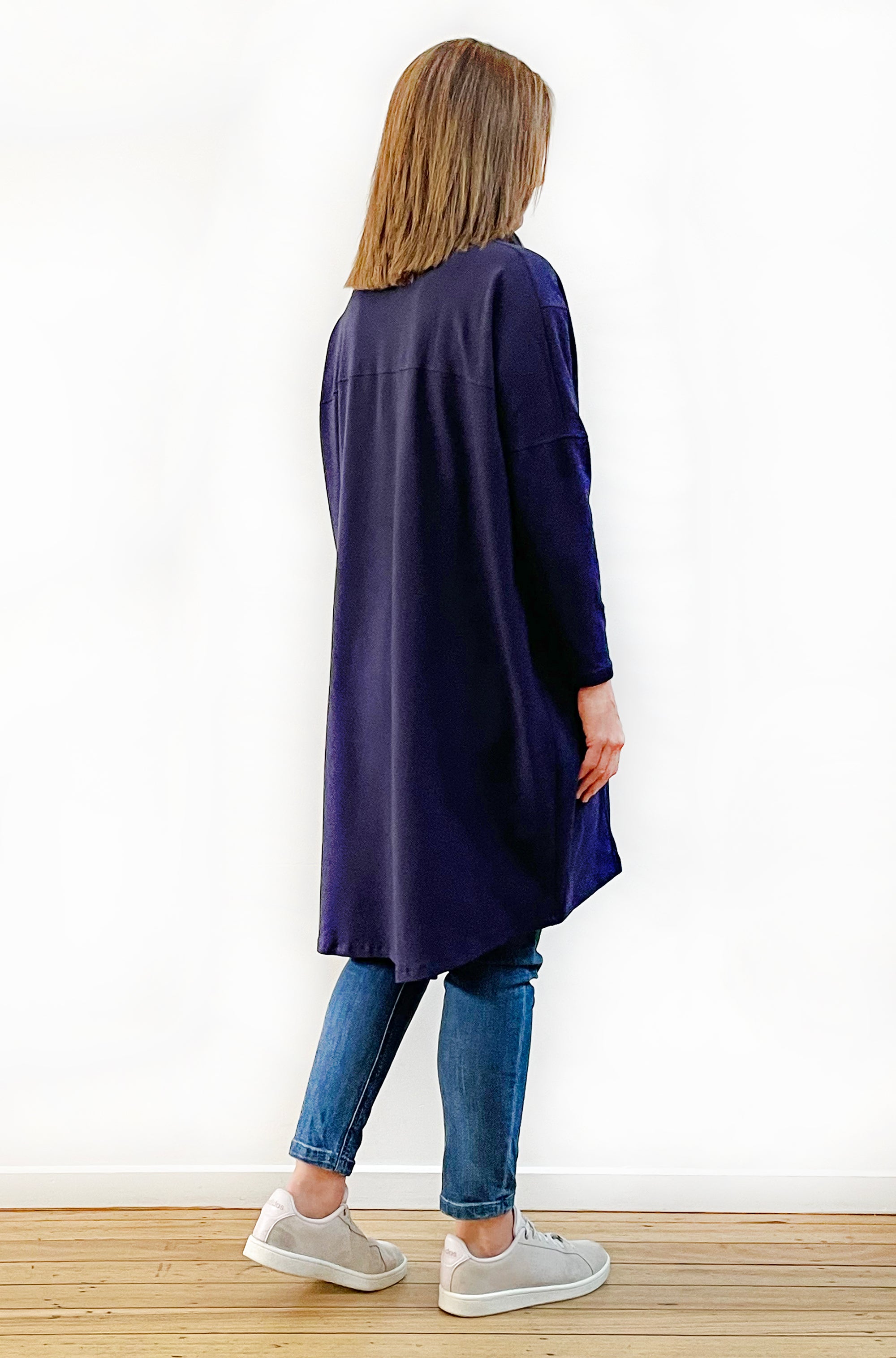 BAMBOO/ORGANIC COTTON COWL NECK DRESS NAVY