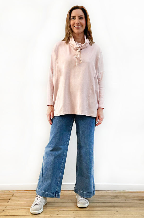 BAMBOO/ORGANIC COTTON COWL NECK TOP DUSTY PINK