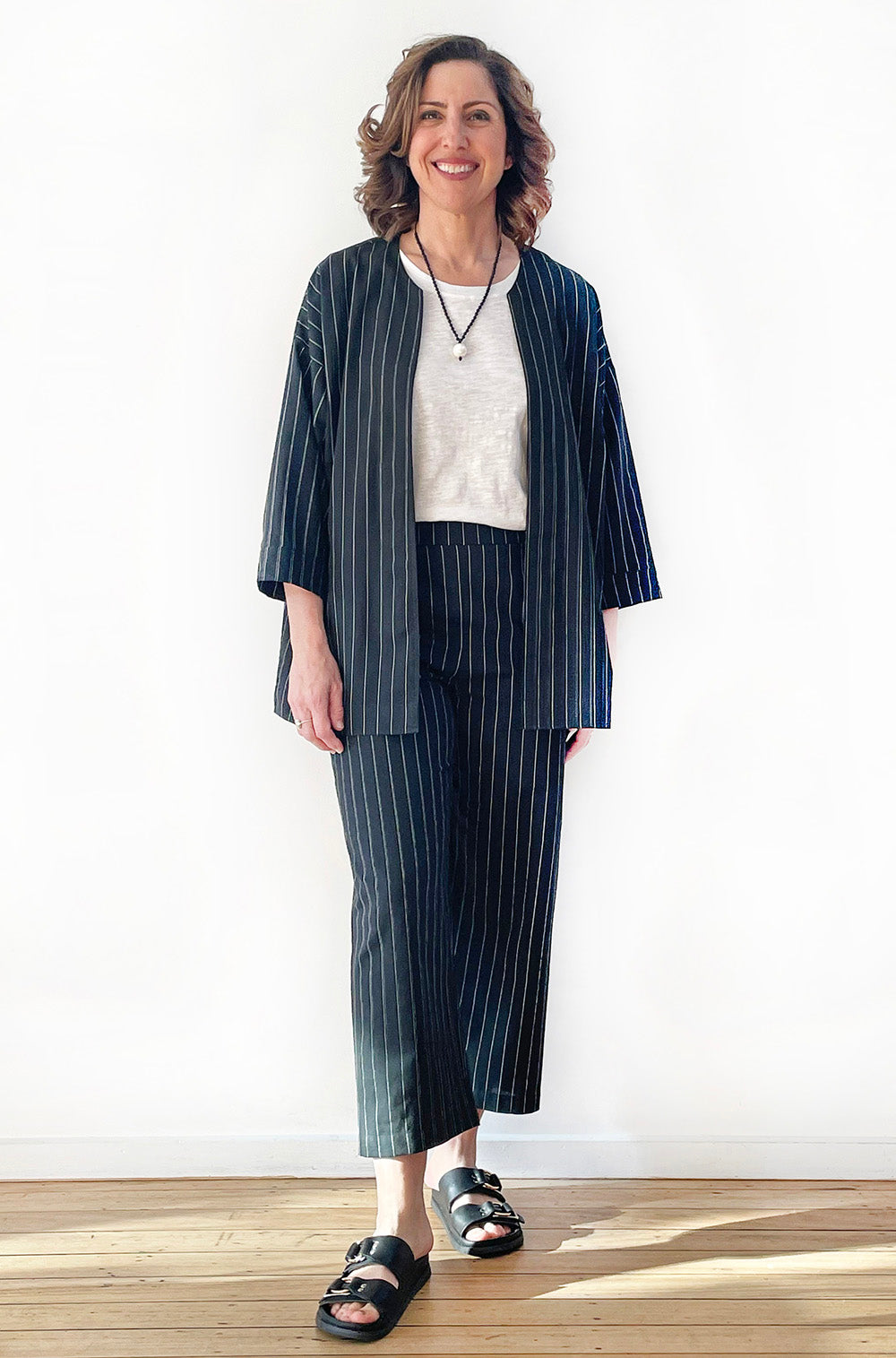 COTTON EASY JACKET BLACK PINSTRIPE