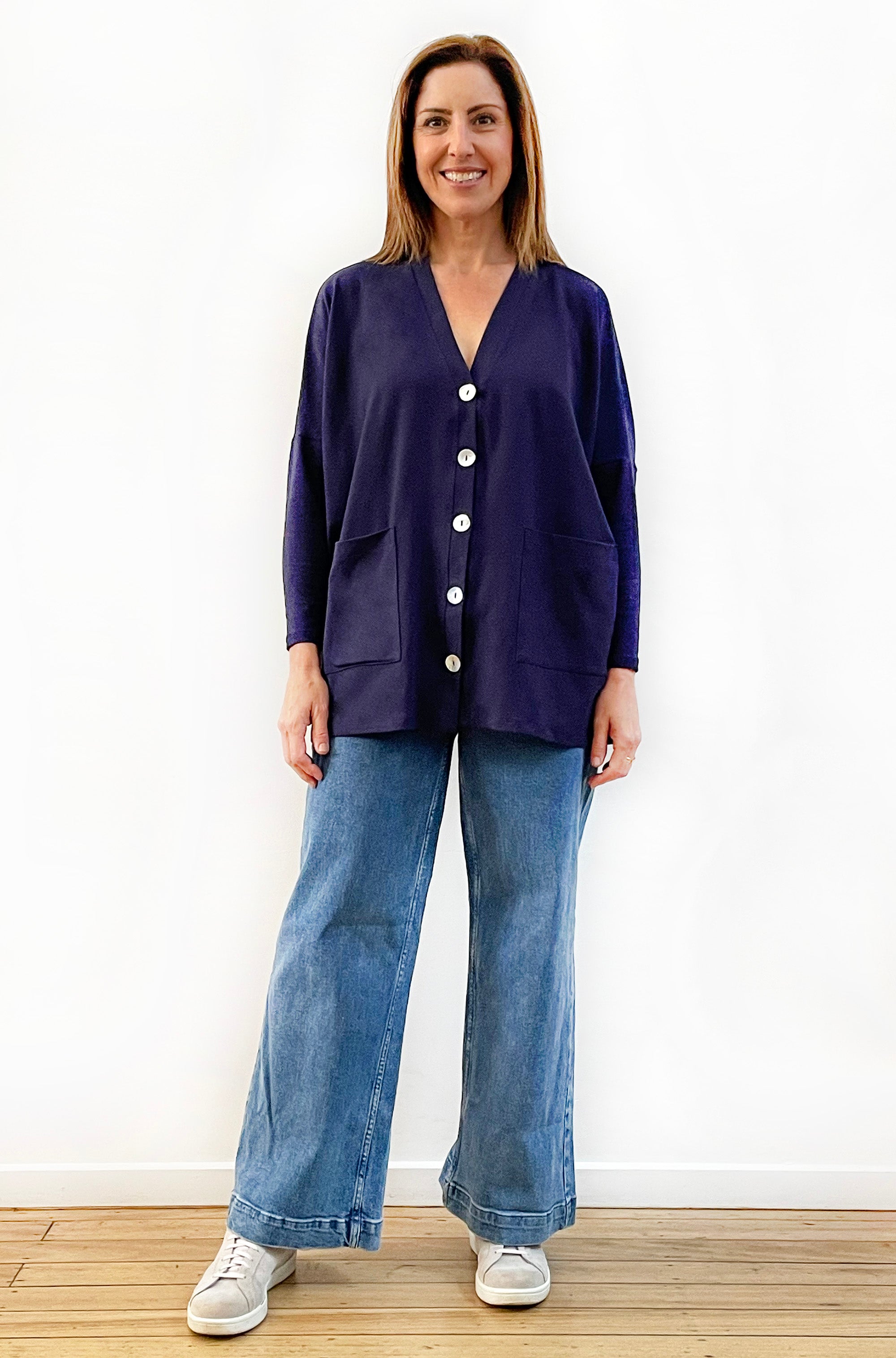 BAMBOO/ORGANIC COTTON BUTTON THRU CARDI NAVY