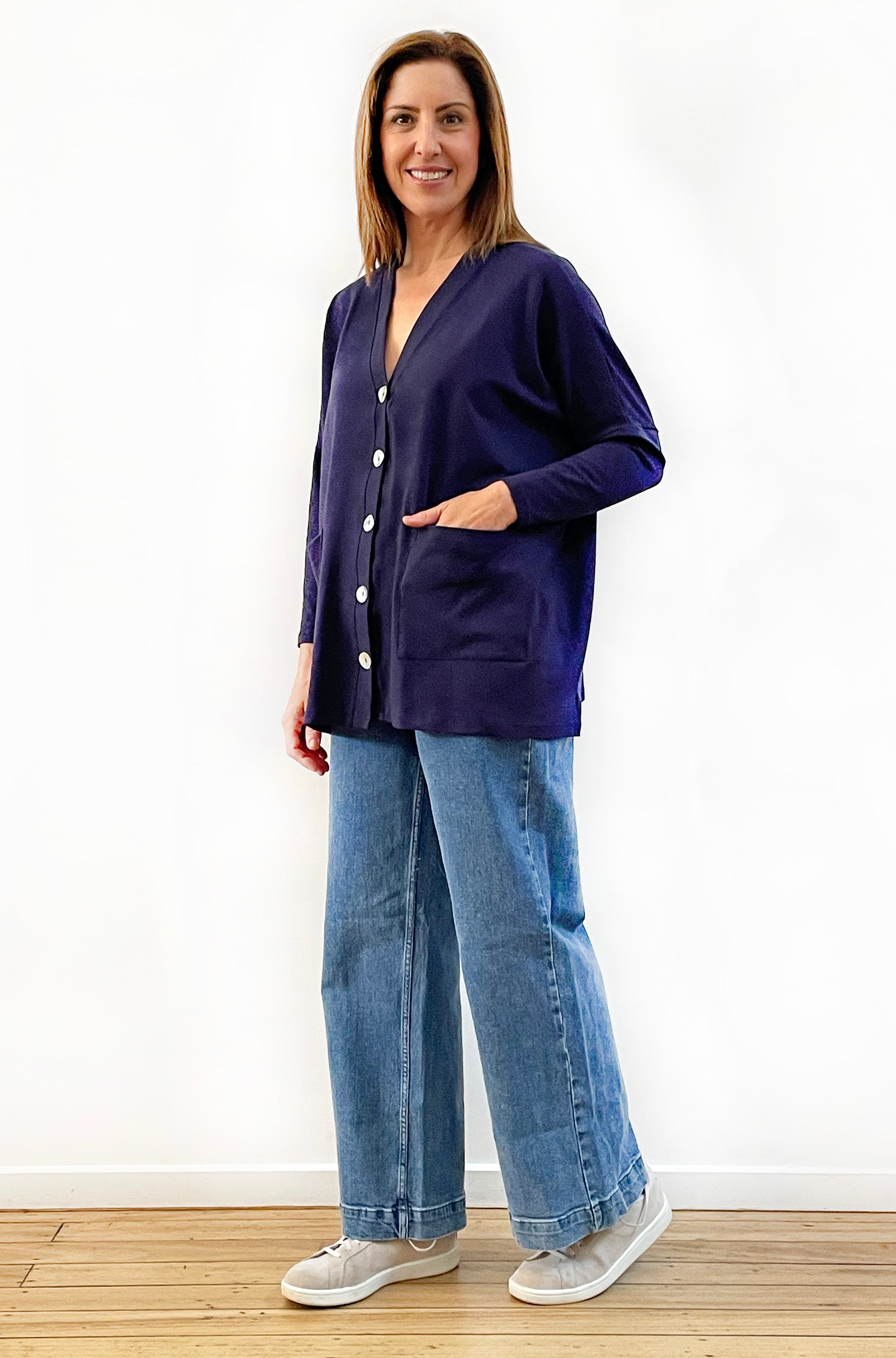 BAMBOO/ORGANIC COTTON BUTTON THRU CARDI NAVY