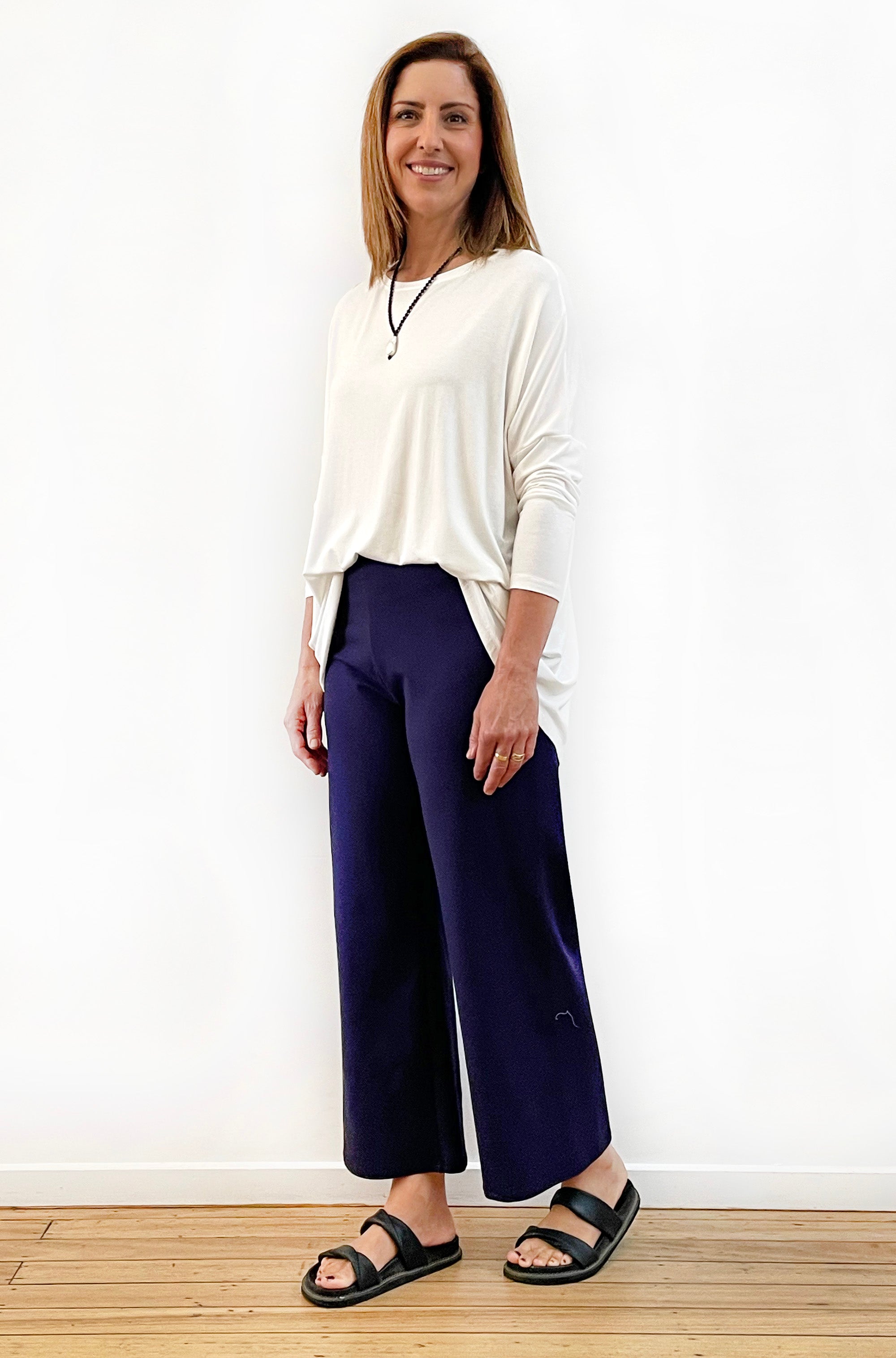 BAMBOO/ORGANIC COTTON WIDE LEG PANT NAVY