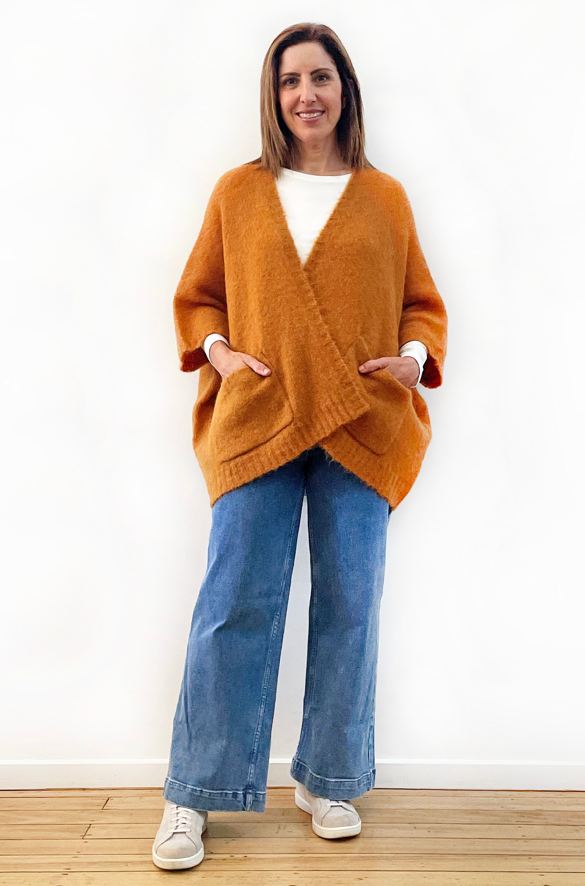 ALPACA WOOL BLEND SLEEVELESS OVERSIZED CARDI GINGER