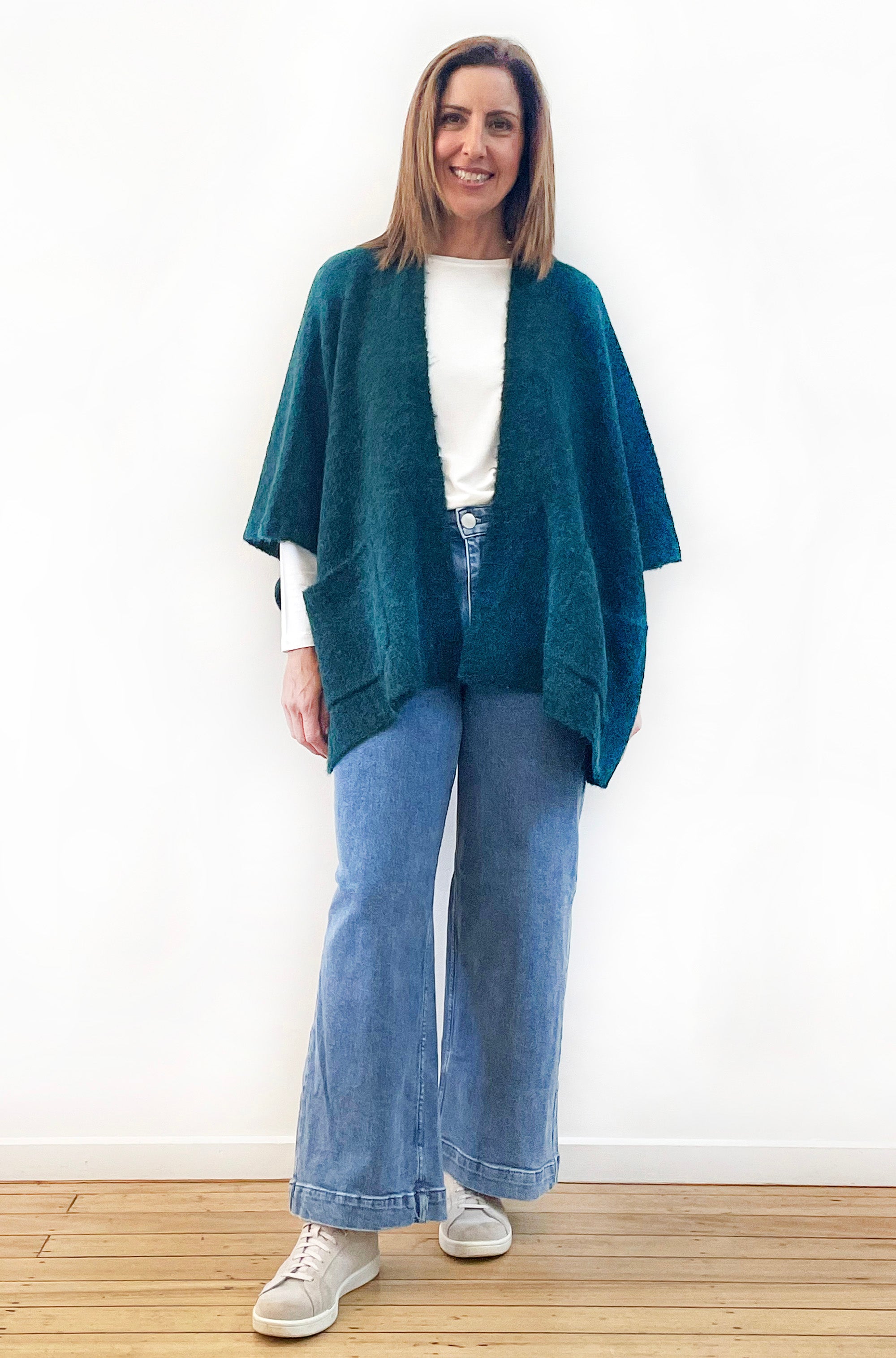 ALPACA WOOL BLEND SLEEVELESS OVERSIZED CARDI DEEP GREEN