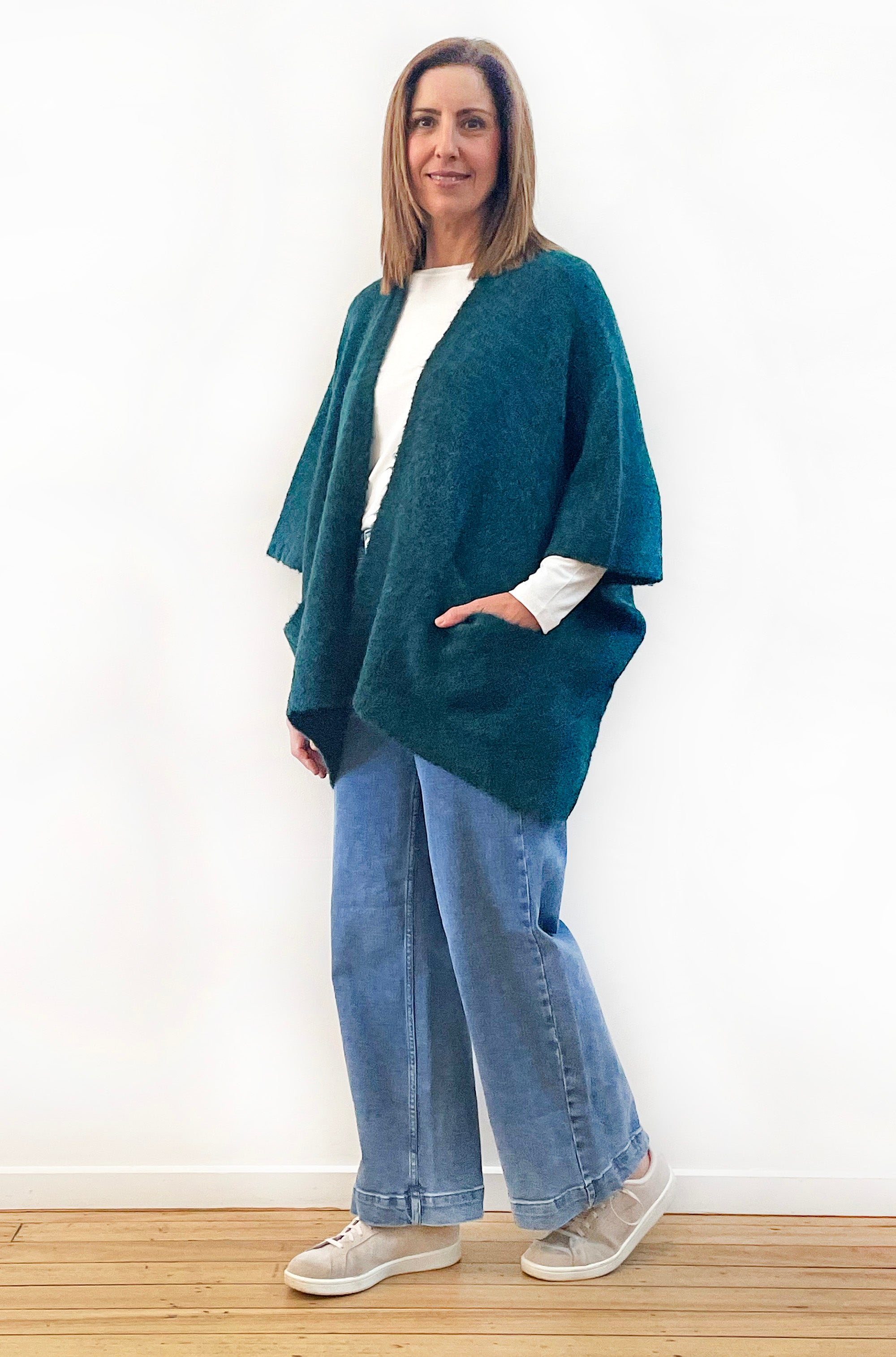 ALPACA WOOL BLEND SLEEVELESS OVERSIZED CARDI DEEP GREEN