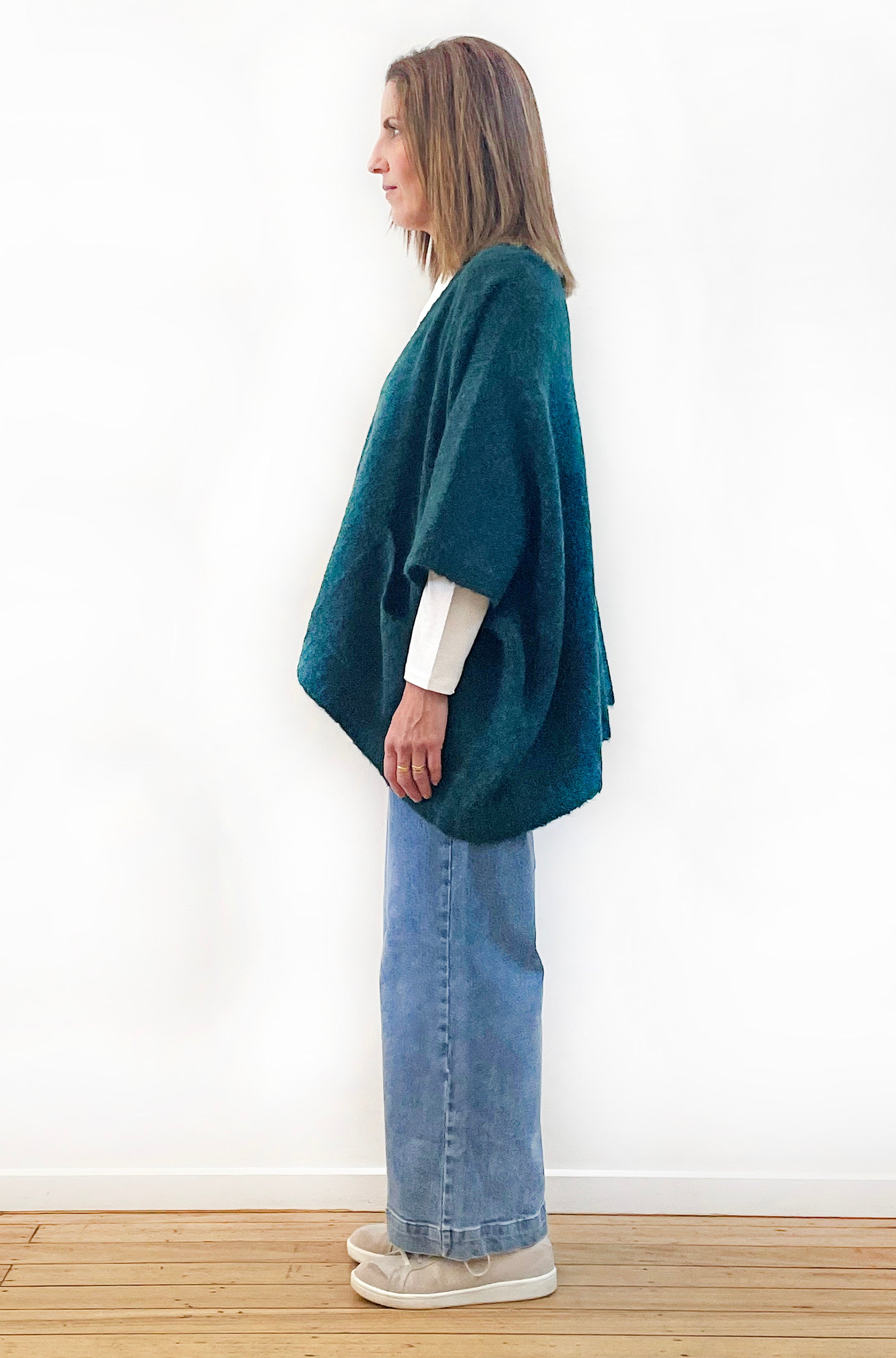 ALPACA WOOL BLEND SLEEVELESS OVERSIZED CARDI DEEP GREEN