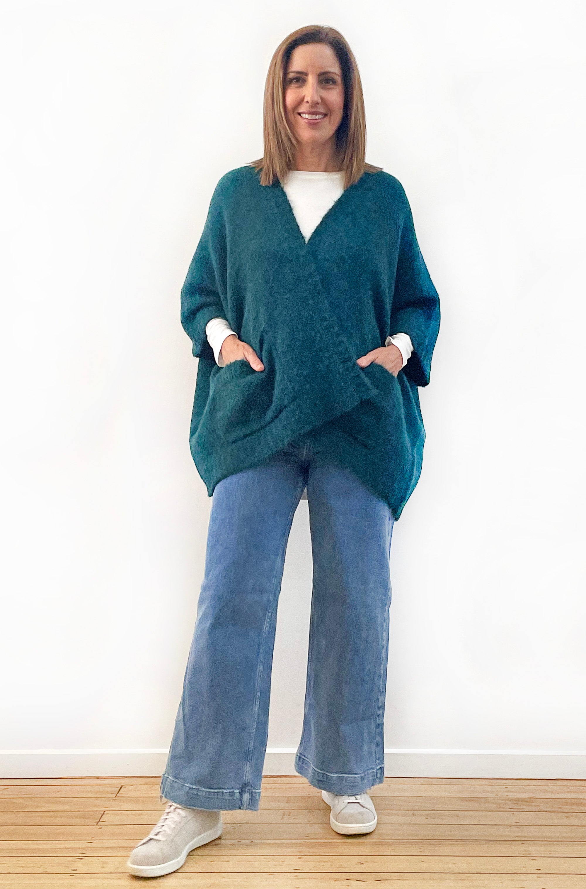 ALPACA WOOL BLEND SLEEVELESS OVERSIZED CARDI DEEP GREEN