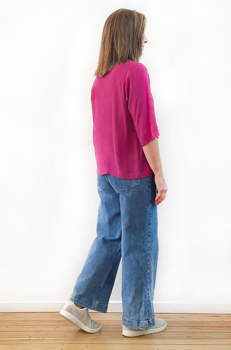 VISCOSE FITTED SLEEVE TOP FUCHSIA