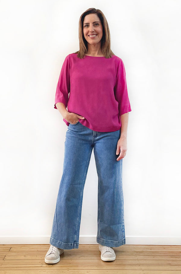 VISCOSE FITTED SLEEVE TOP FUCHSIA