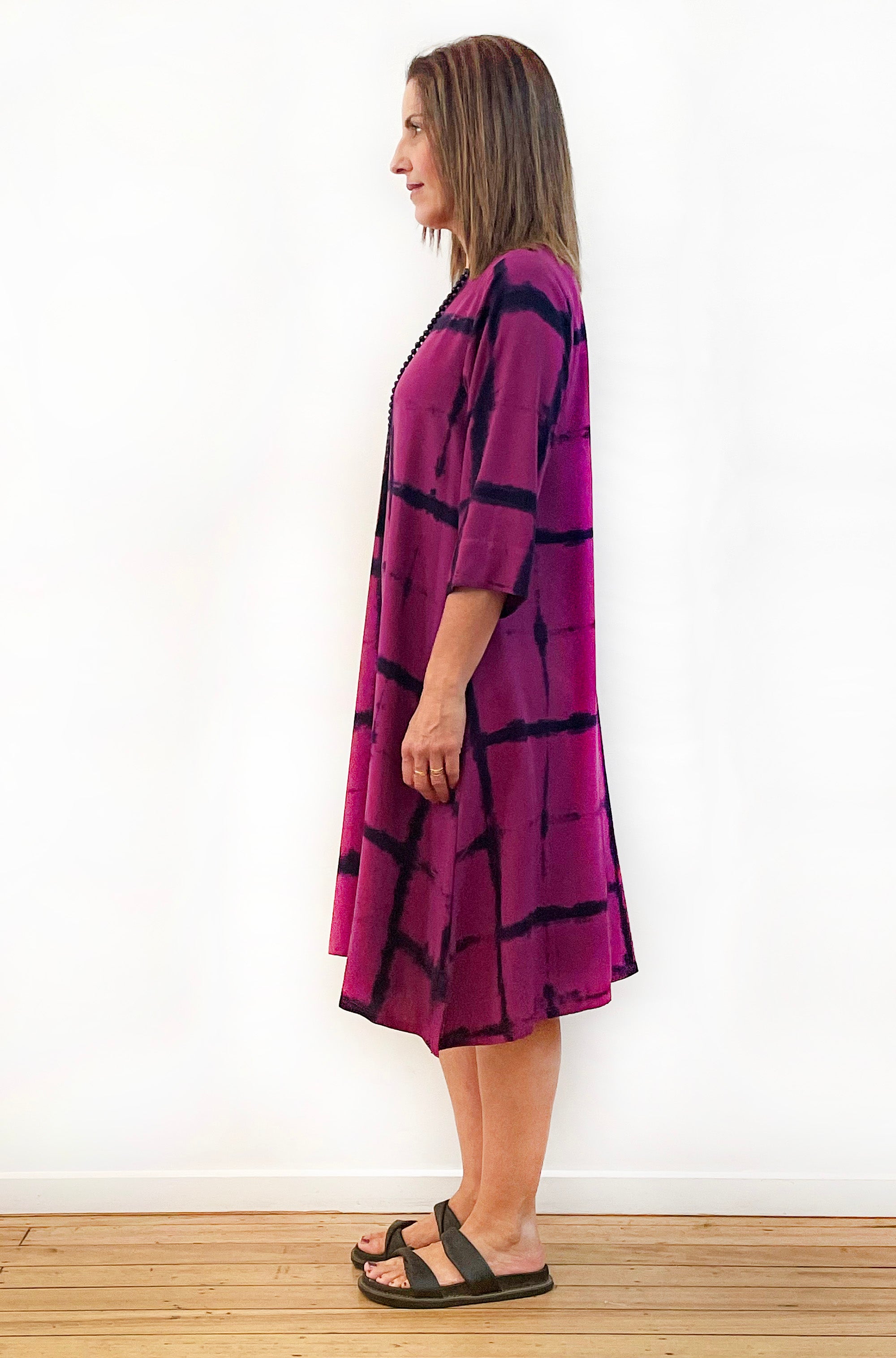 HAND DYED A-LINE SHIFT DRESS MULBERRY SQUARE