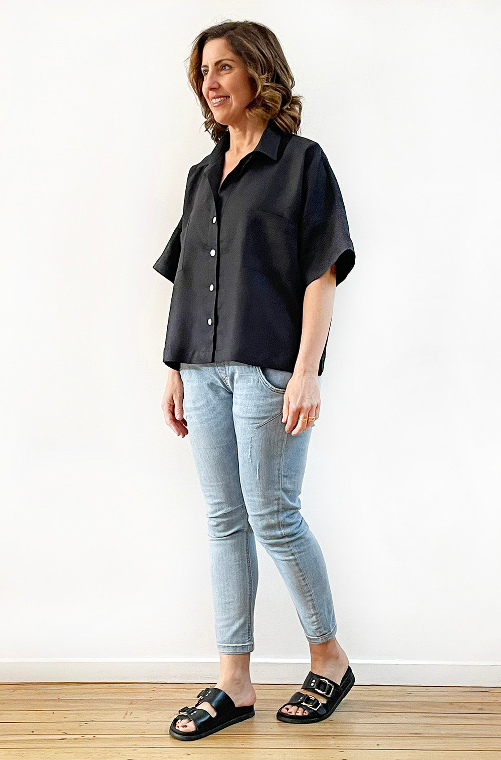 LINEN BUTTON THRU BOXY SHIRT BLACK