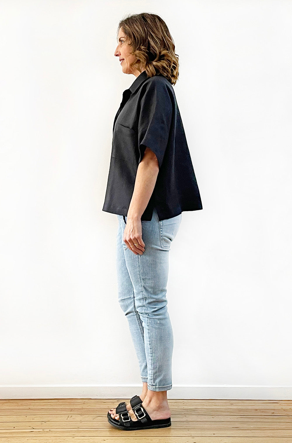 LINEN BUTTON THRU BOXY SHIRT BLACK