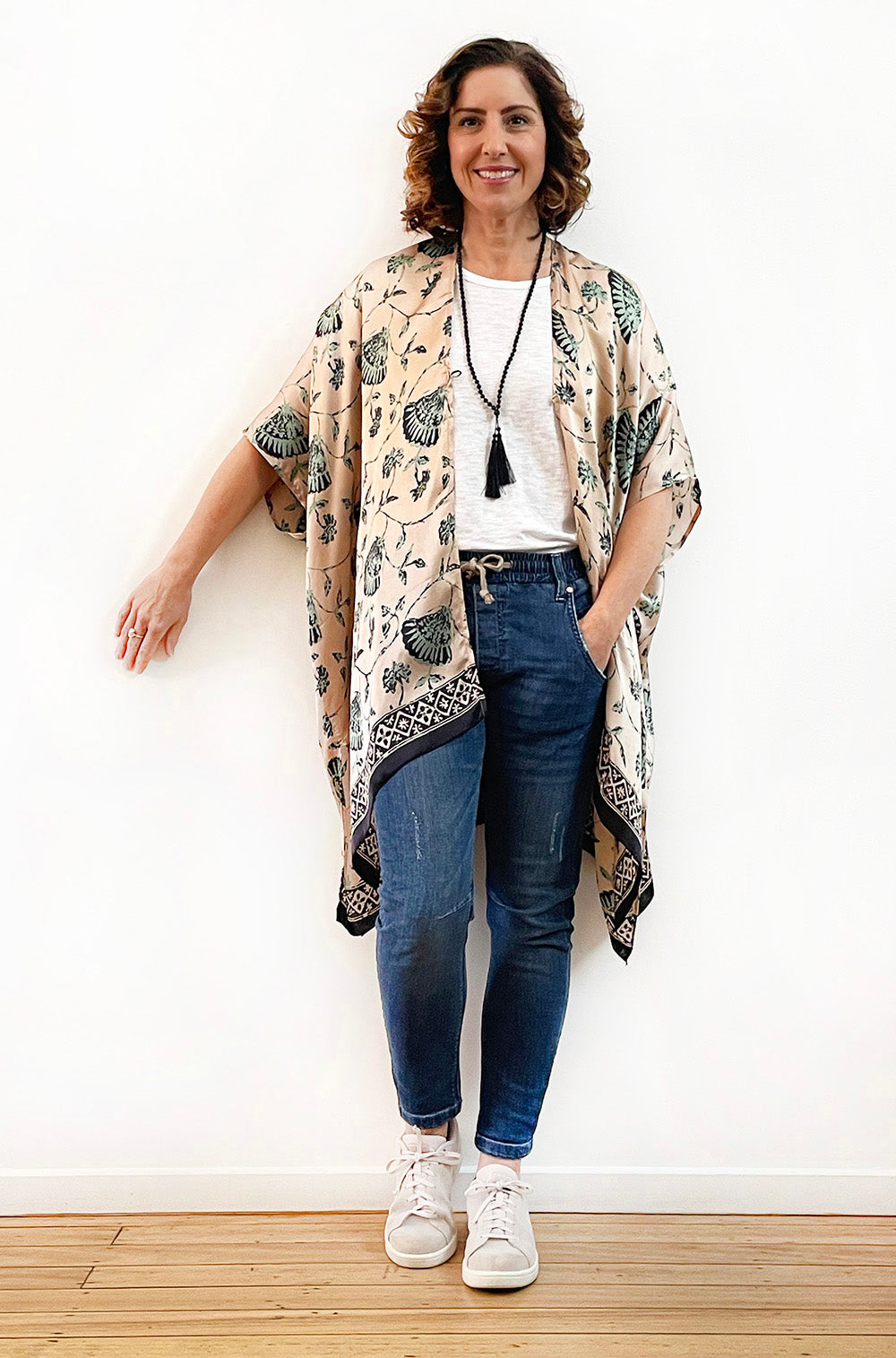 SILK KIMONO IN FAN PRINT