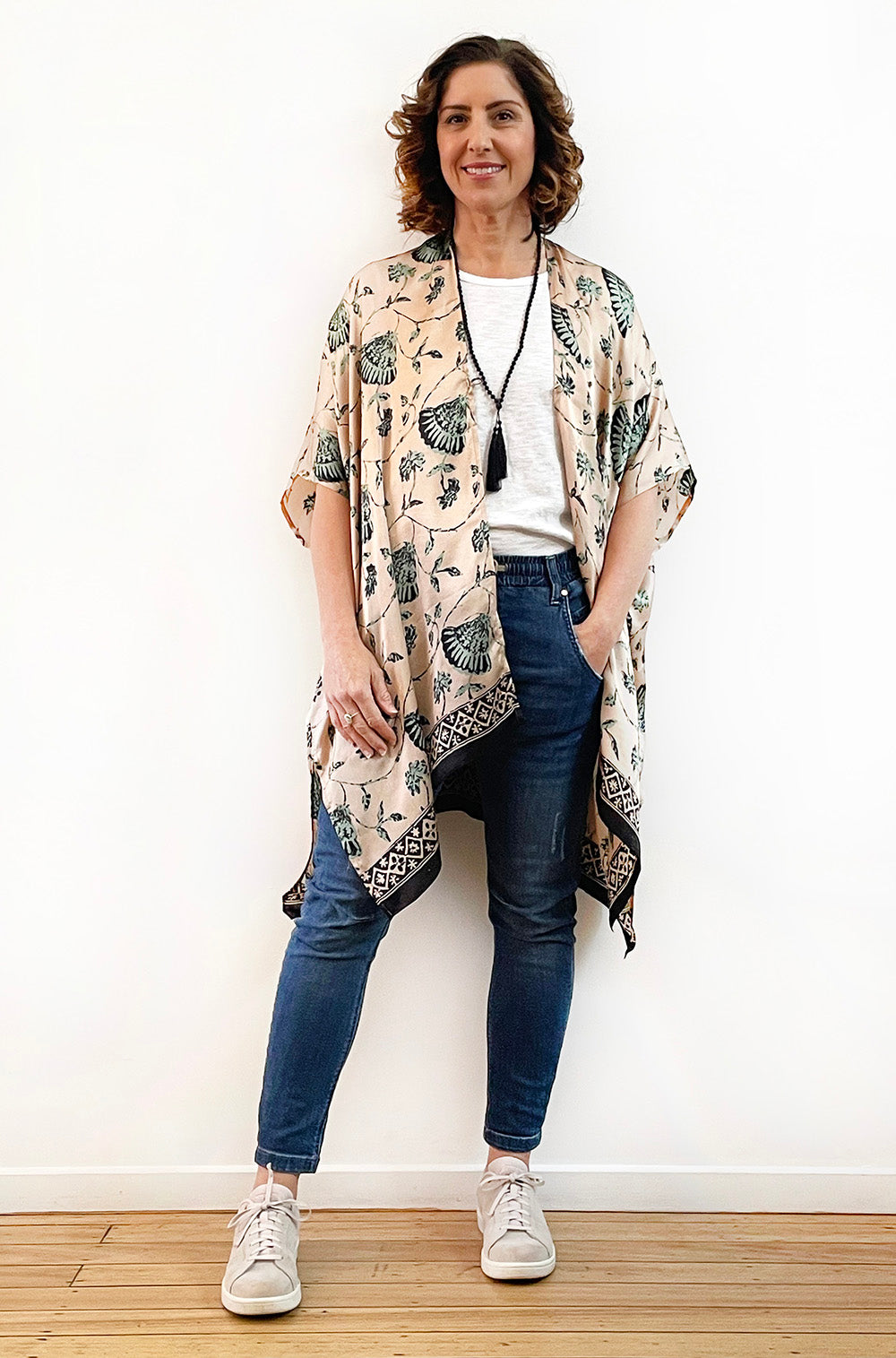 SILK KIMONO IN FAN PRINT