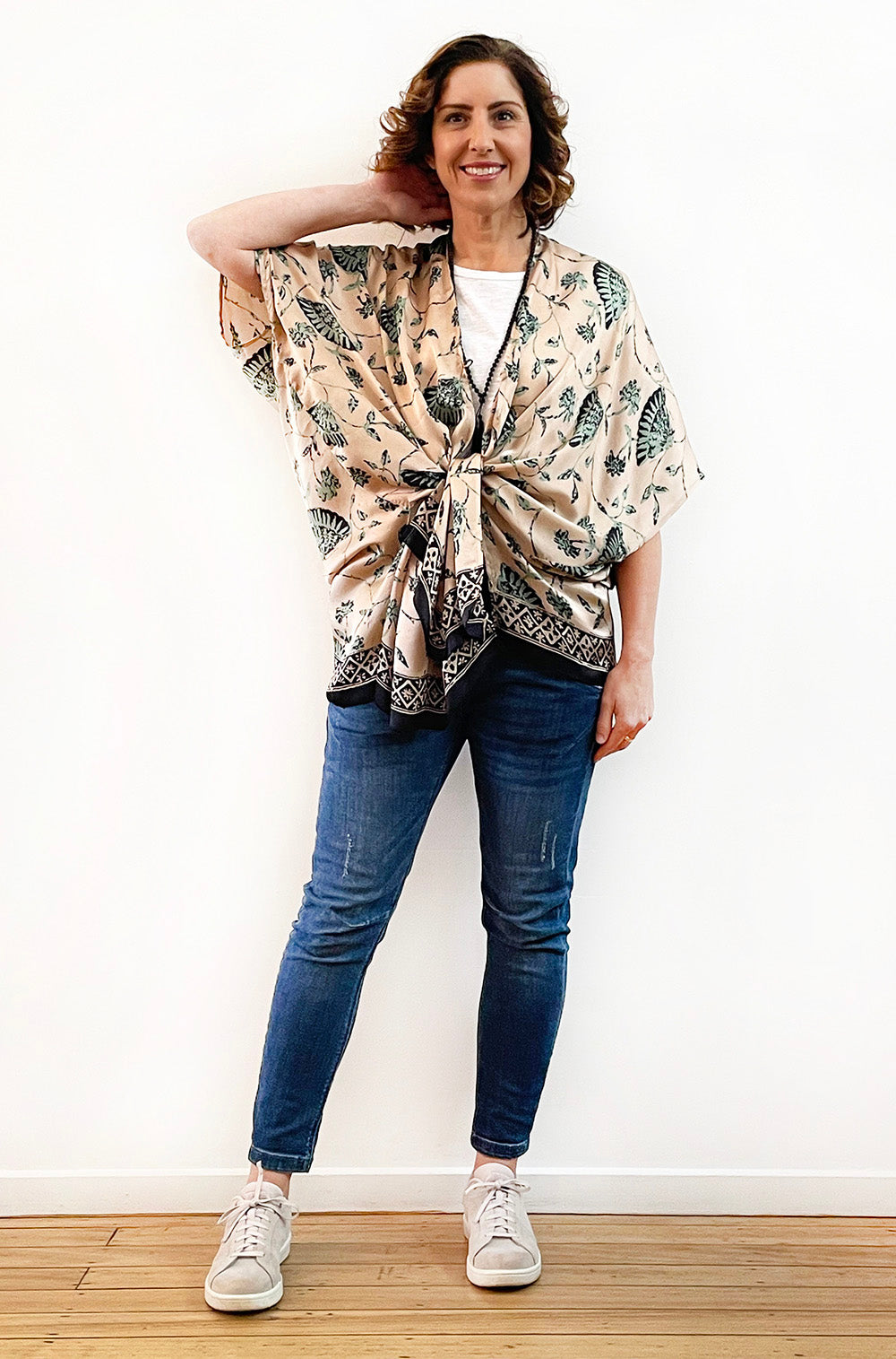 SILK KIMONO IN FAN PRINT