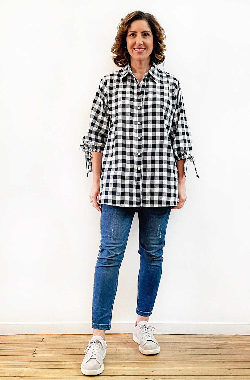 COTTON TIE SLEEVE SHIRT GINGHAM