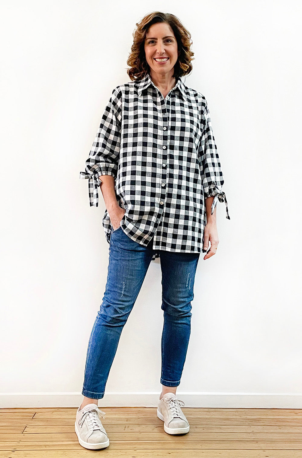 COTTON TIE SLEEVE SHIRT GINGHAM