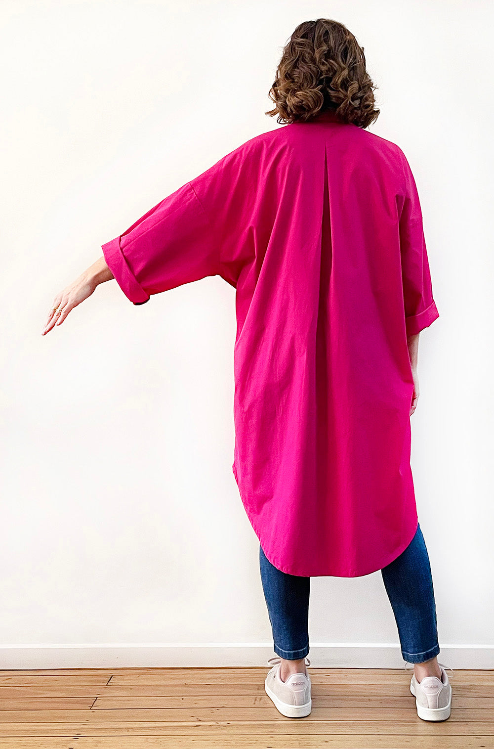 COTTON OVERSIZED DRAWSTRING SHIRTDRESS MAGENTA