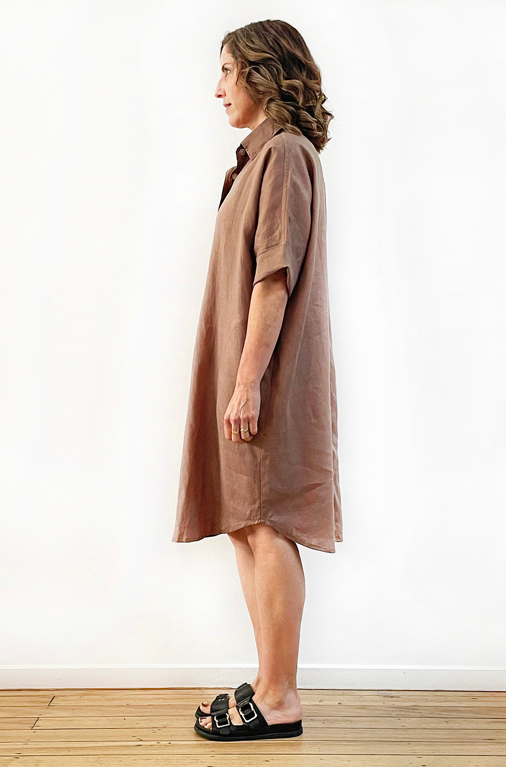 LINEN RELAXED SHIRT DRESS MOCHA