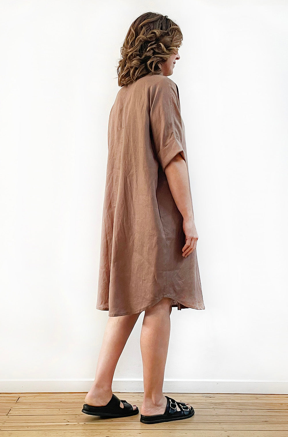 LINEN RELAXED SHIRT DRESS MOCHA