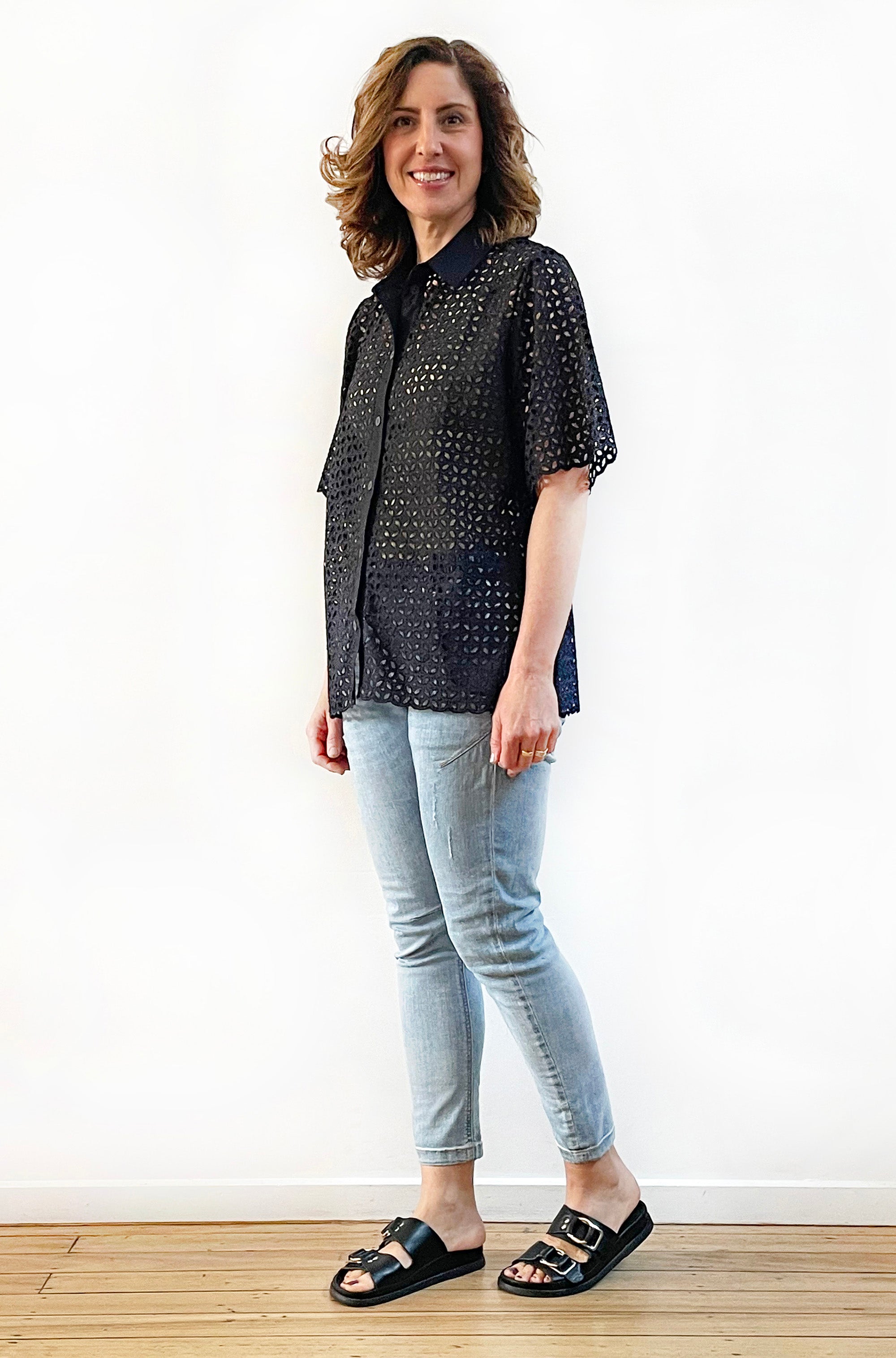 COTTON CUTOUT SHIRT BLACK