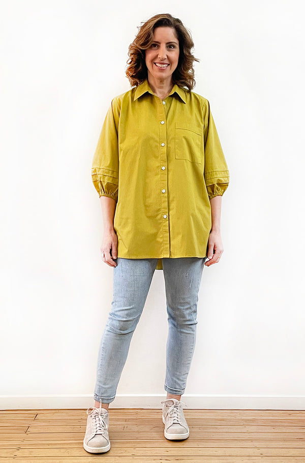 COTTON TUCKED SLEEVE SHIRT PICKLE
