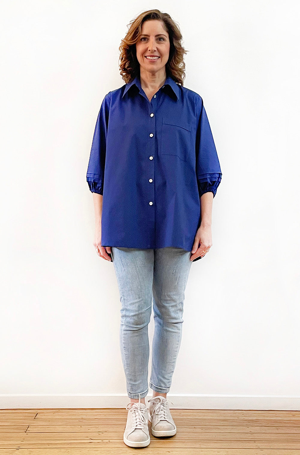 COTTON TUCKED SLEEVE SHIRT SKIPPER BLUE