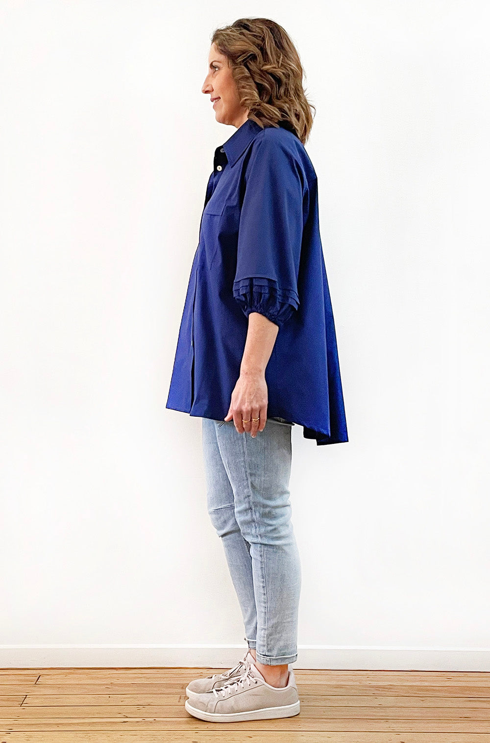 COTTON TUCKED SLEEVE SHIRT SKIPPER BLUE