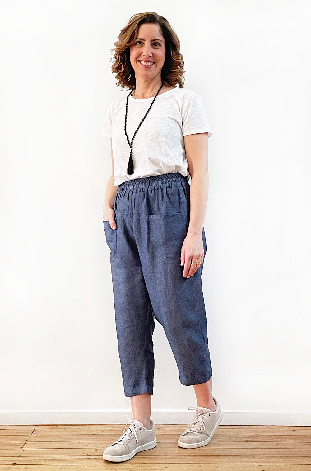 LINEN POCKET PANT BLUE BASKETWEAVE