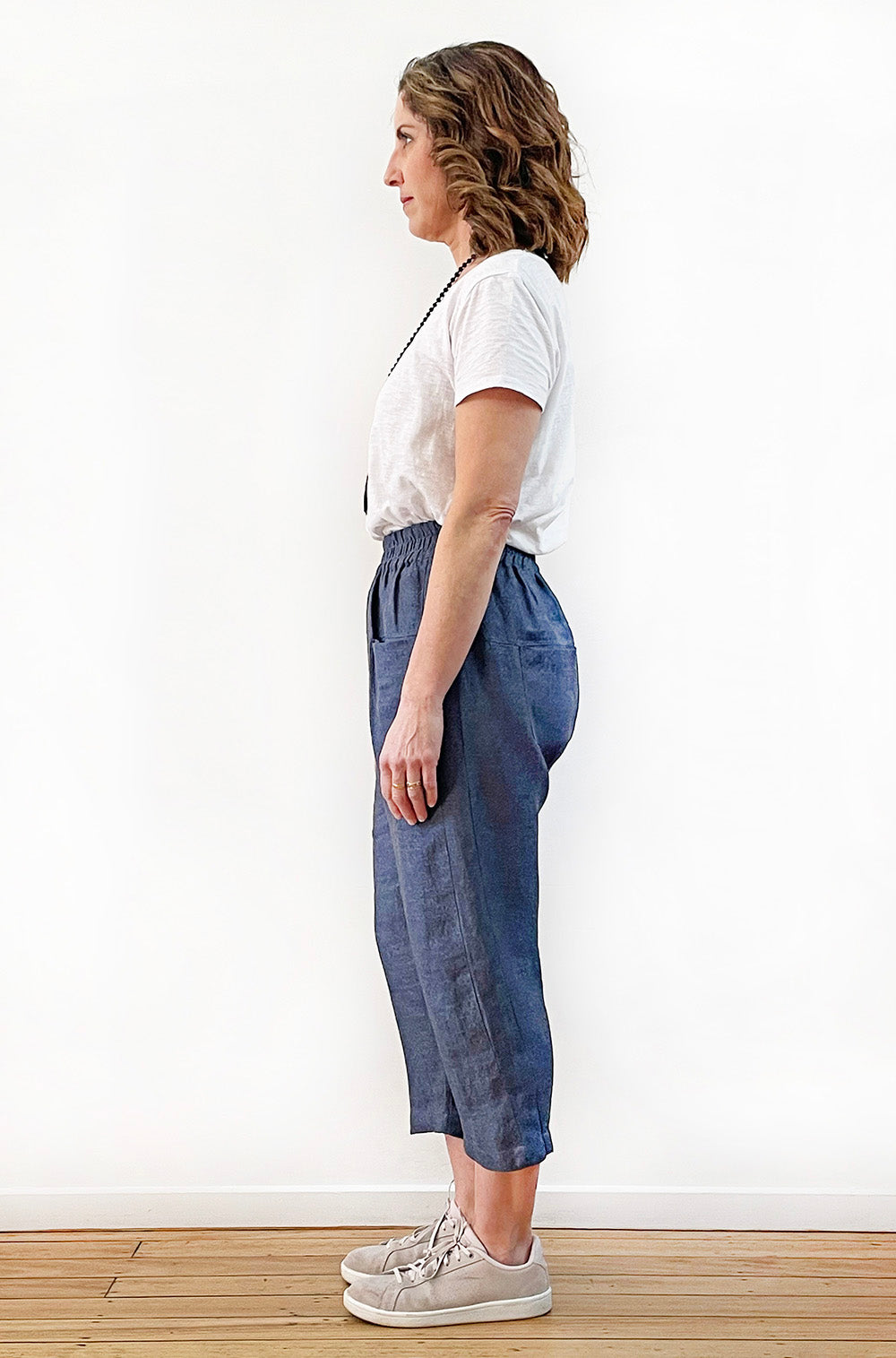 LINEN POCKET PANT BLUE BASKETWEAVE