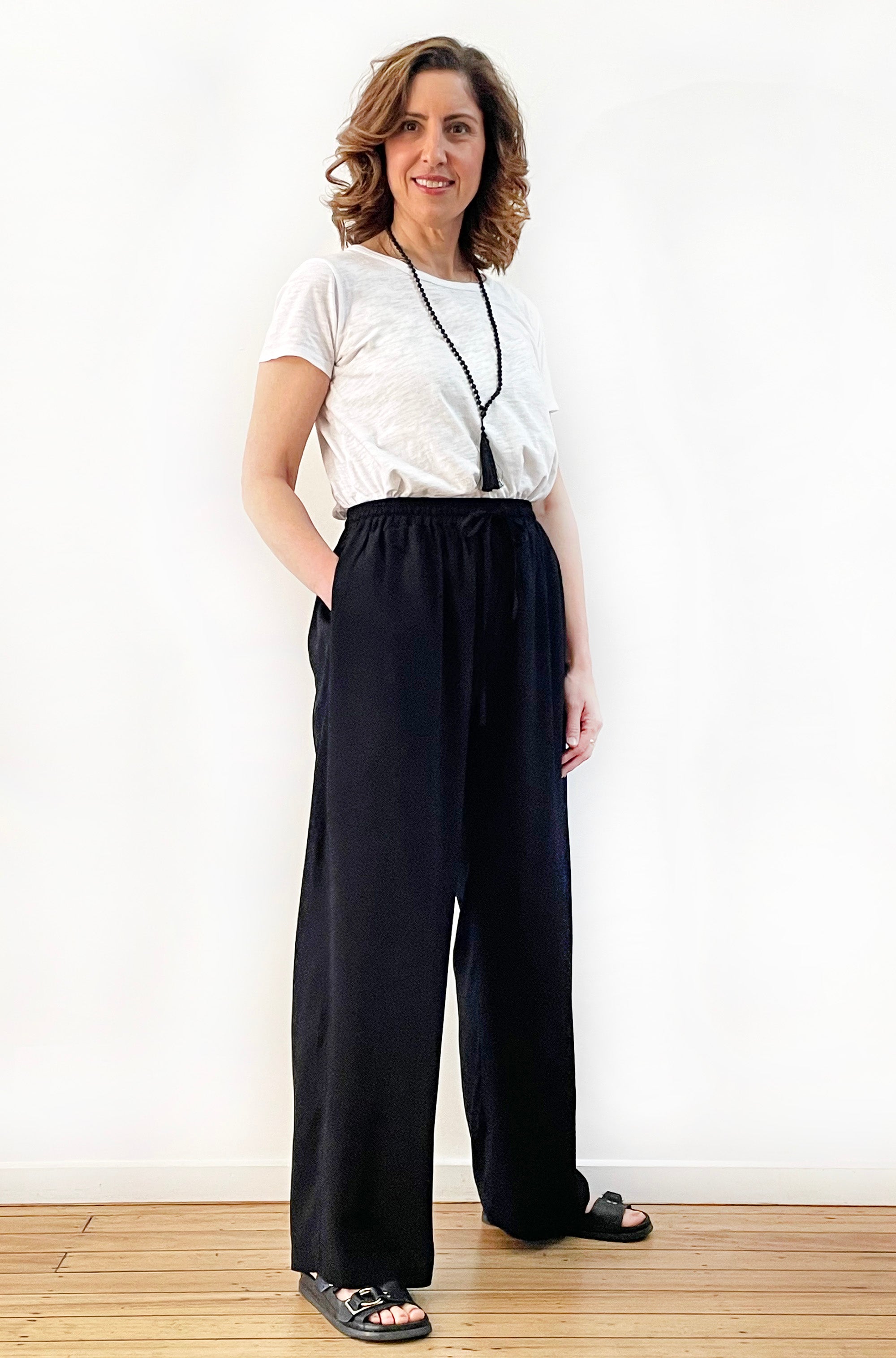 VISCOSE FULL LENGTH WIDE LEG PANT BLACK