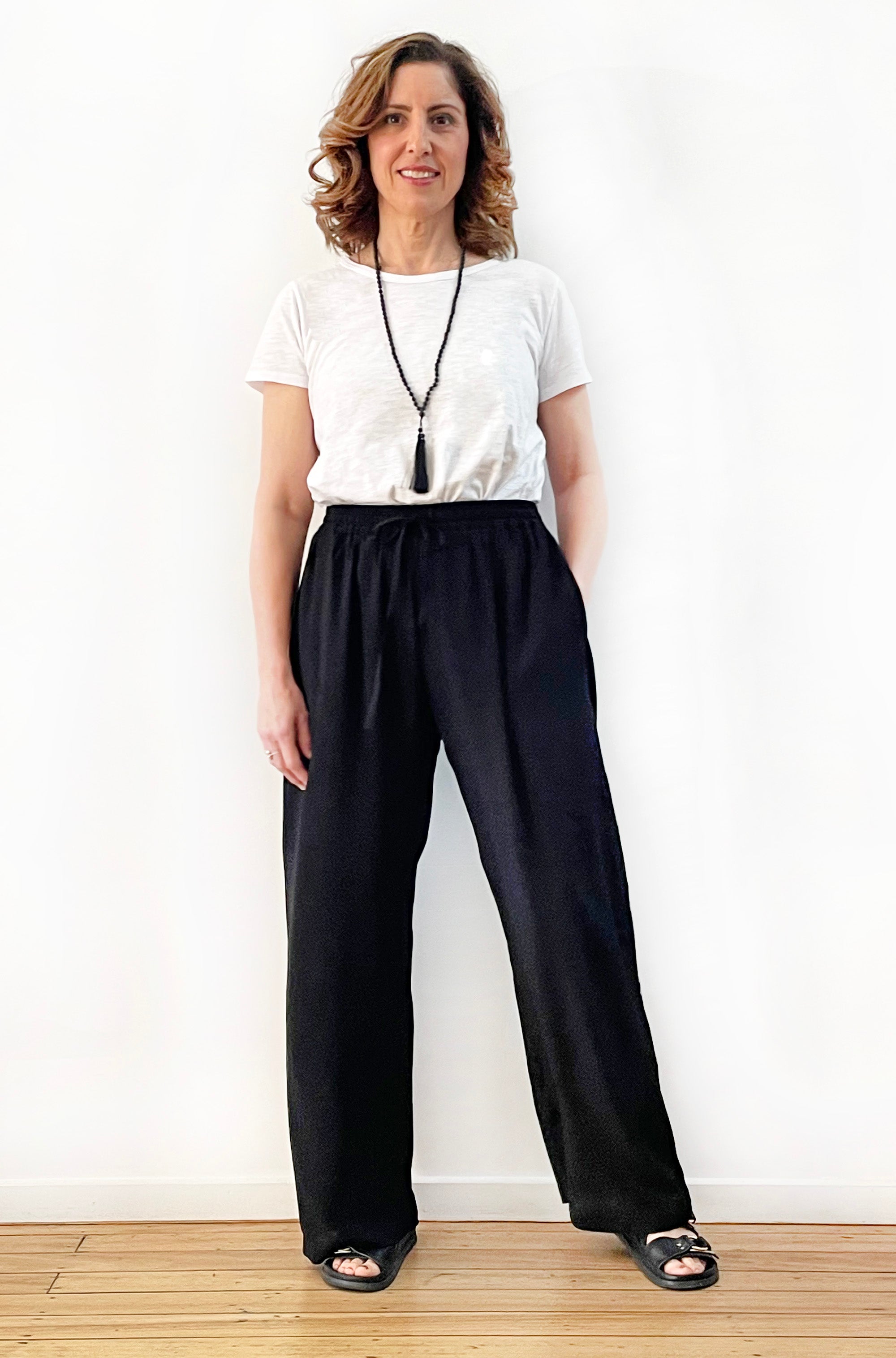 VISCOSE FULL LENGTH WIDE LEG PANT BLACK