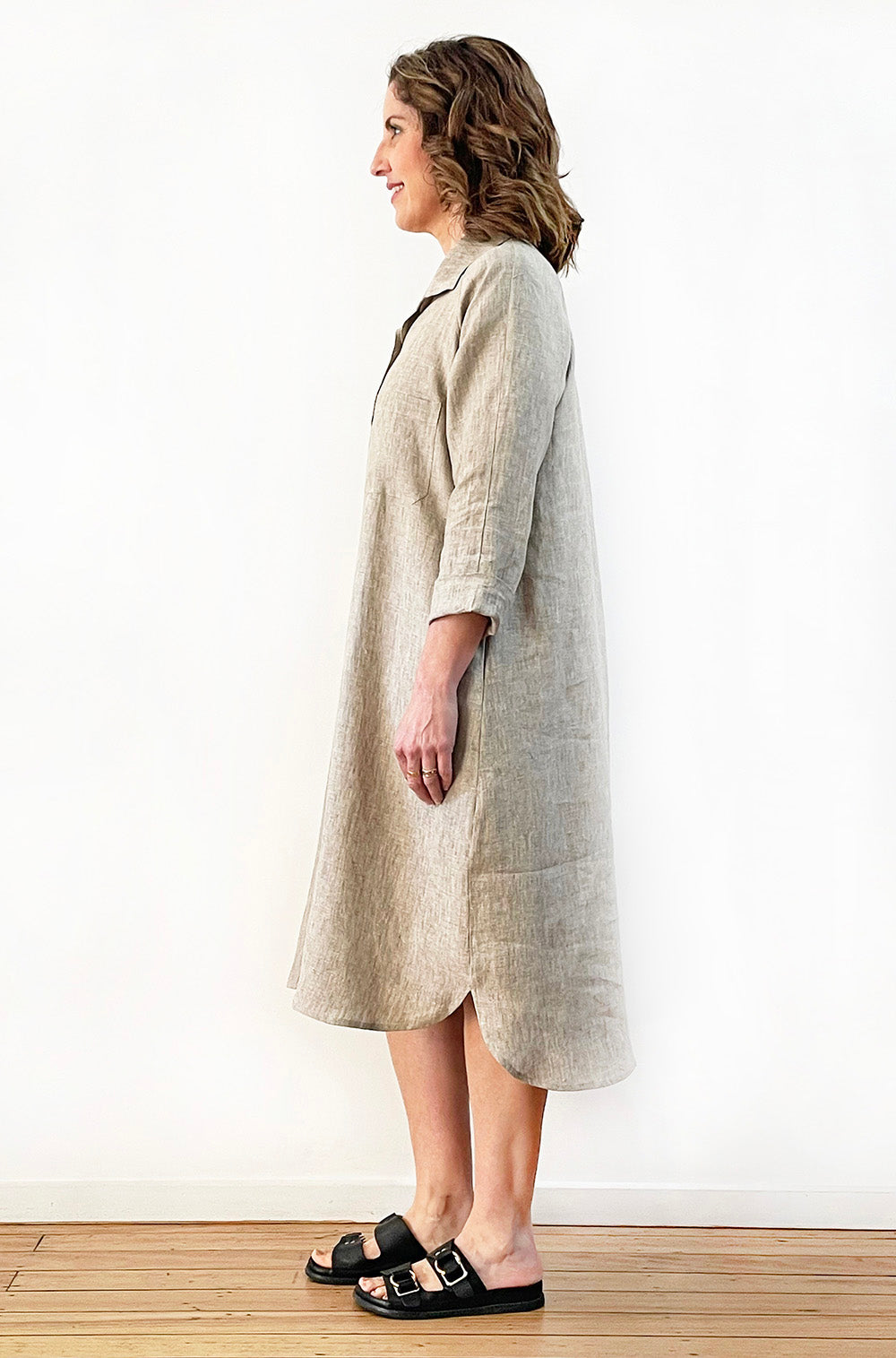 LINEN BUTTON THRU RAGLAN SHIRT DRESS SAND