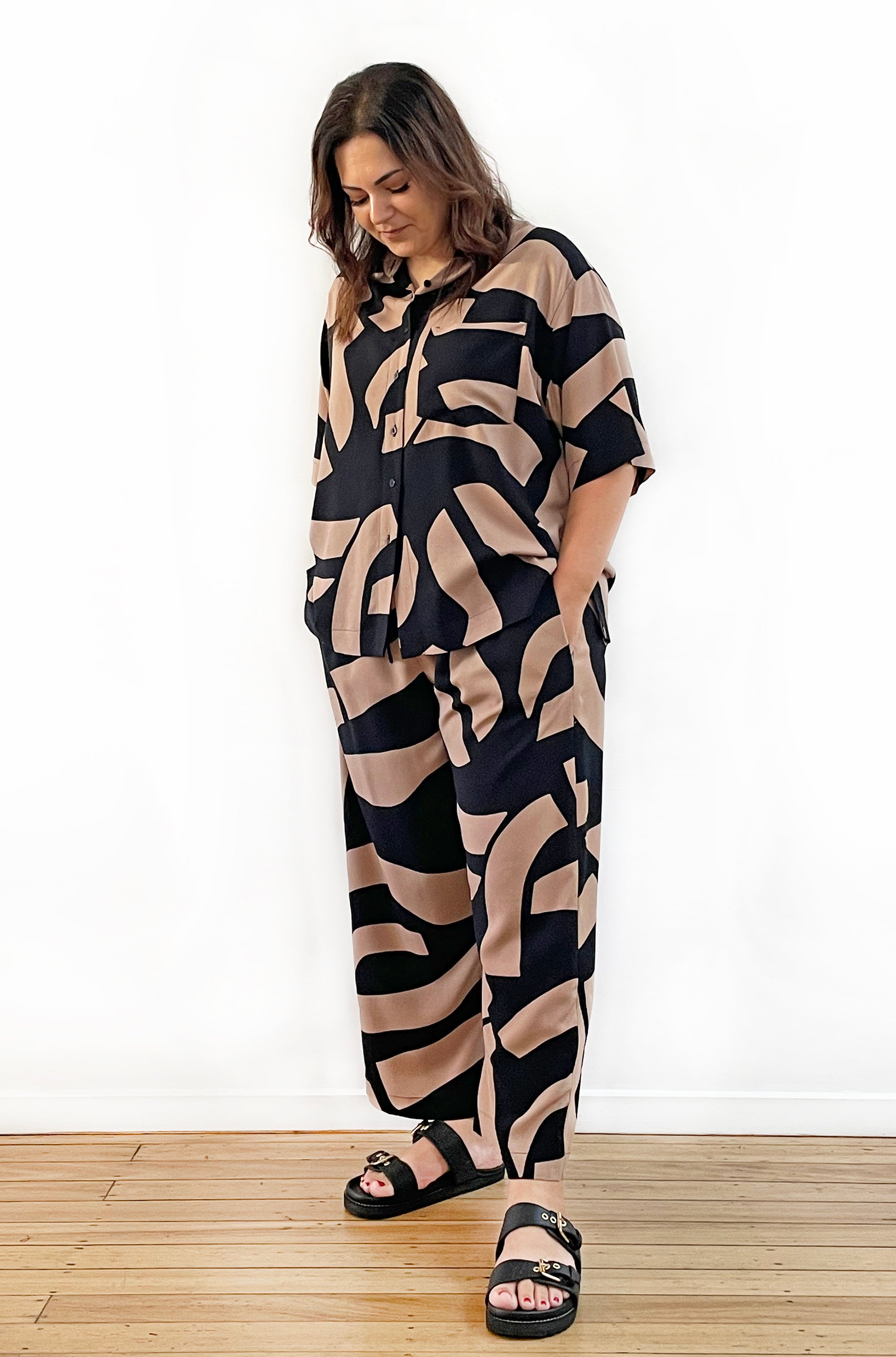 PRINT CROPPED WIDE LEG PANT ABSTRACT