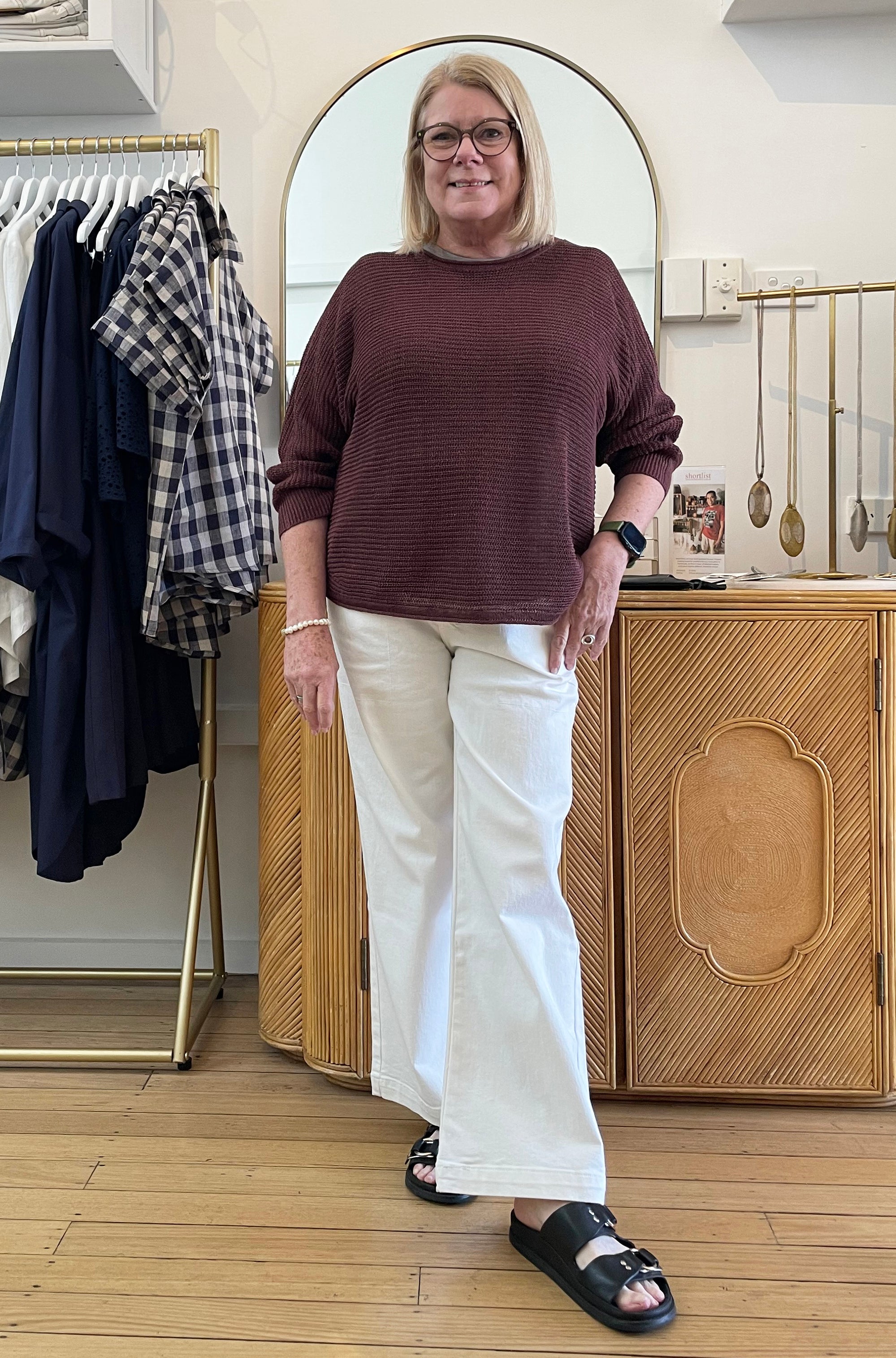 BRIDGE & LORD LINEN DOLMAN KNIT PULLOVER COFFEE