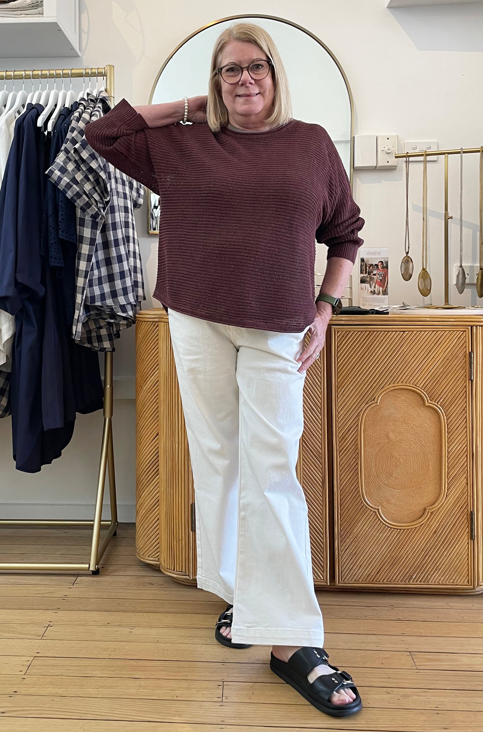 BRIDGE & LORD LINEN DOLMAN KNIT PULLOVER COFFEE