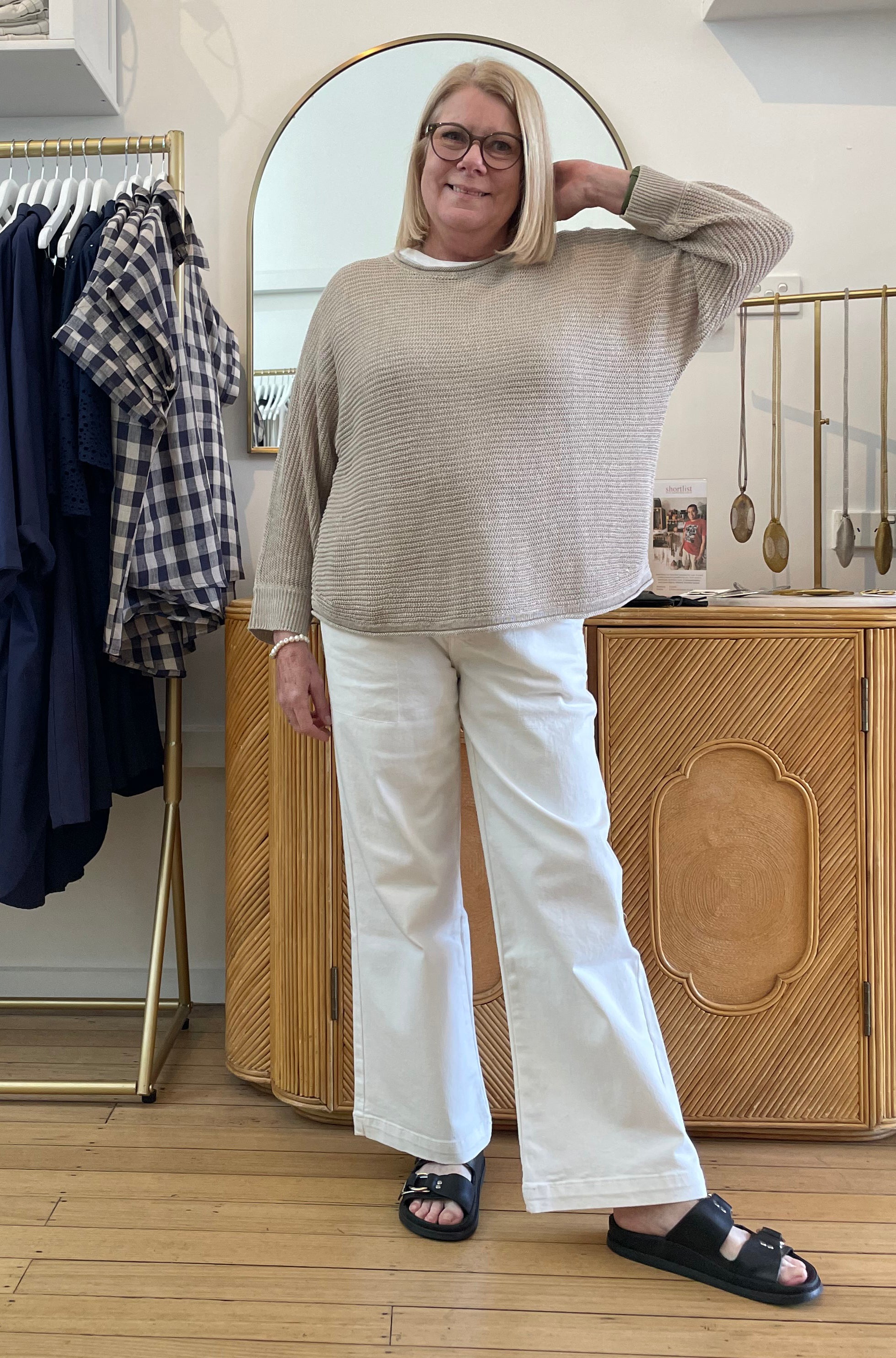 BRIDGE & LORD LINEN DOLMAN KNIT PULLOVER NATURAL