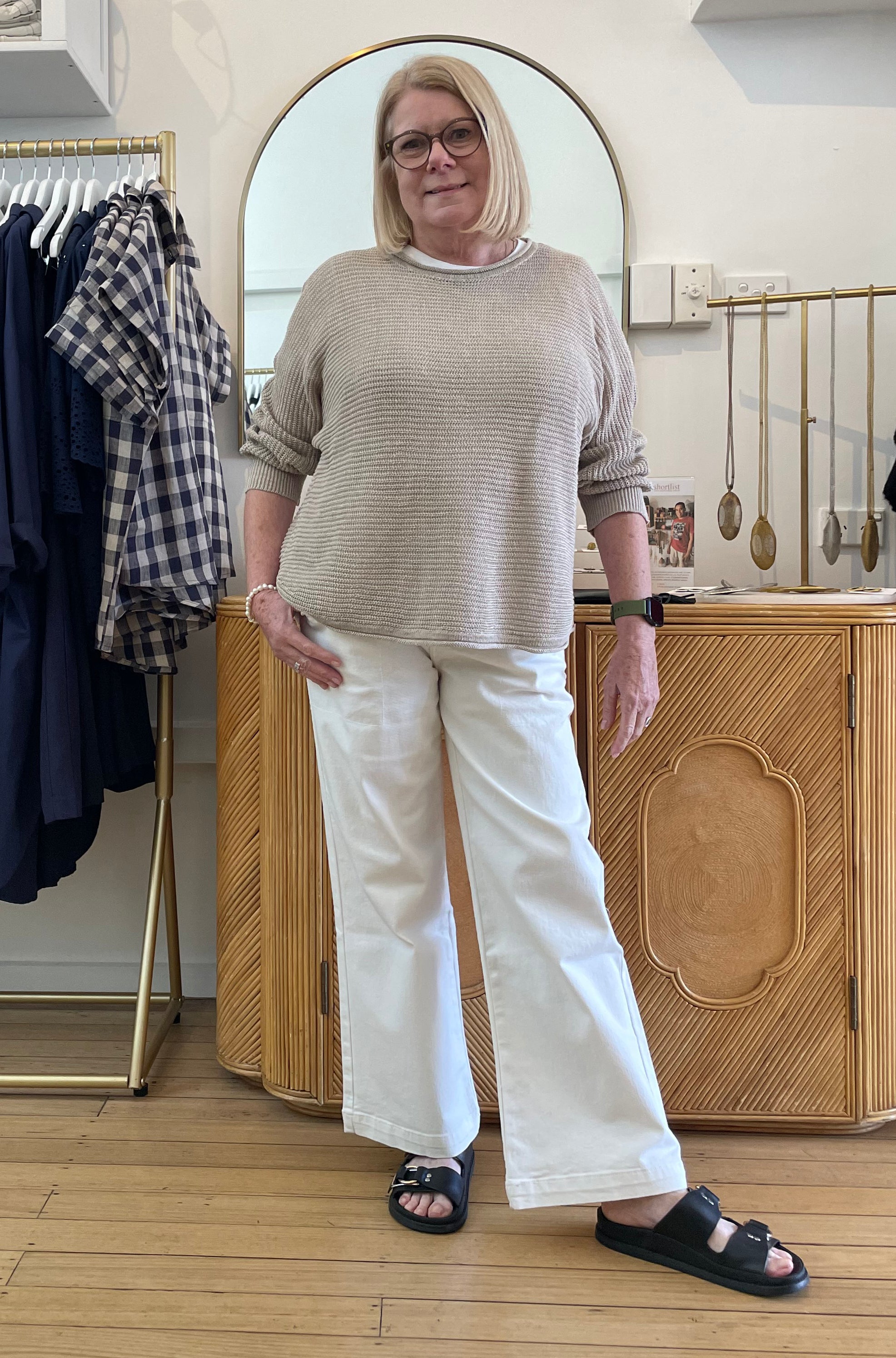 BRIDGE & LORD LINEN DOLMAN KNIT PULLOVER NATURAL
