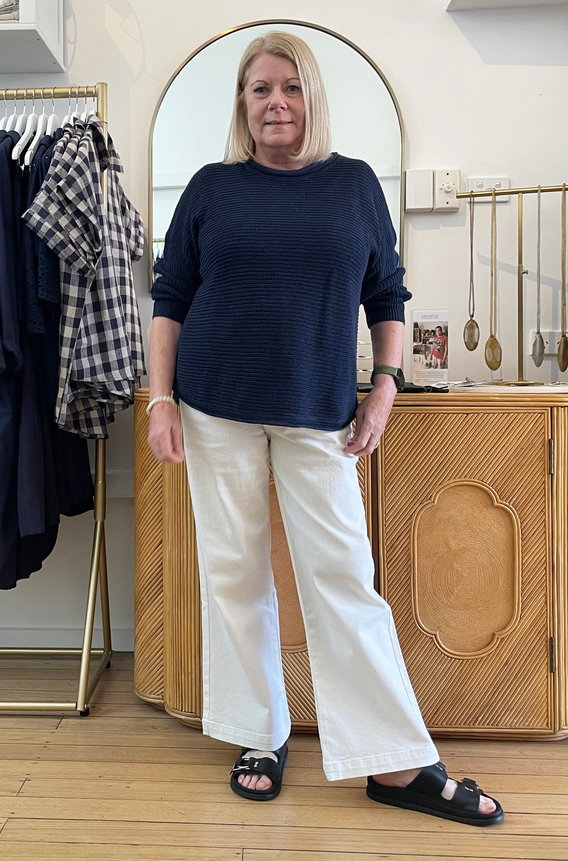 BRIDGE & LORD LINEN DOLMAN KNIT PULLOVER NAVY