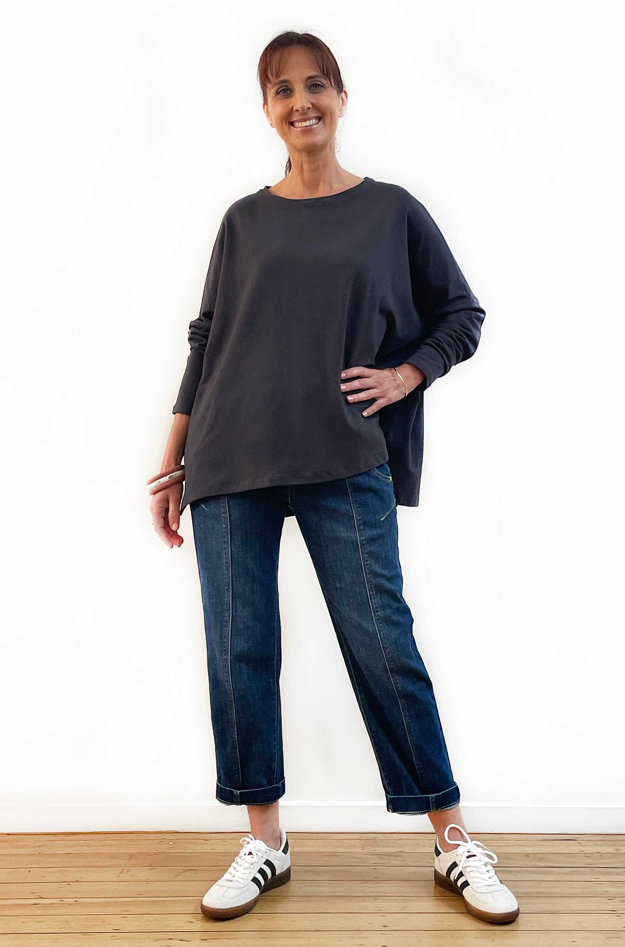BAMBOO/ORGANIC COTTON SQUARE HEM BOX TOP GRAPHITE