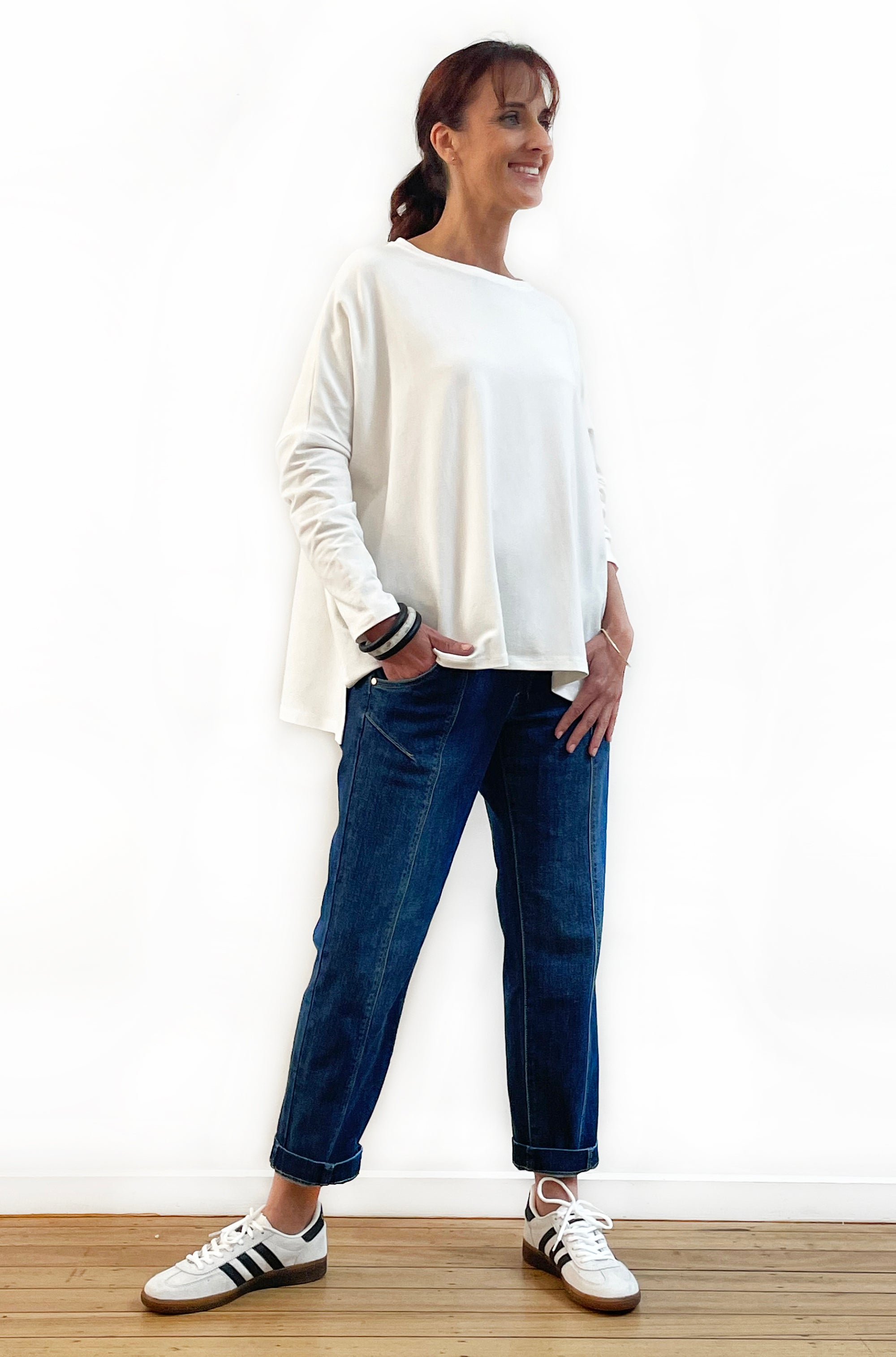 BAMBOO/ORGANIC COTTON SQUARE HEM BOX TOP OFF WHITE