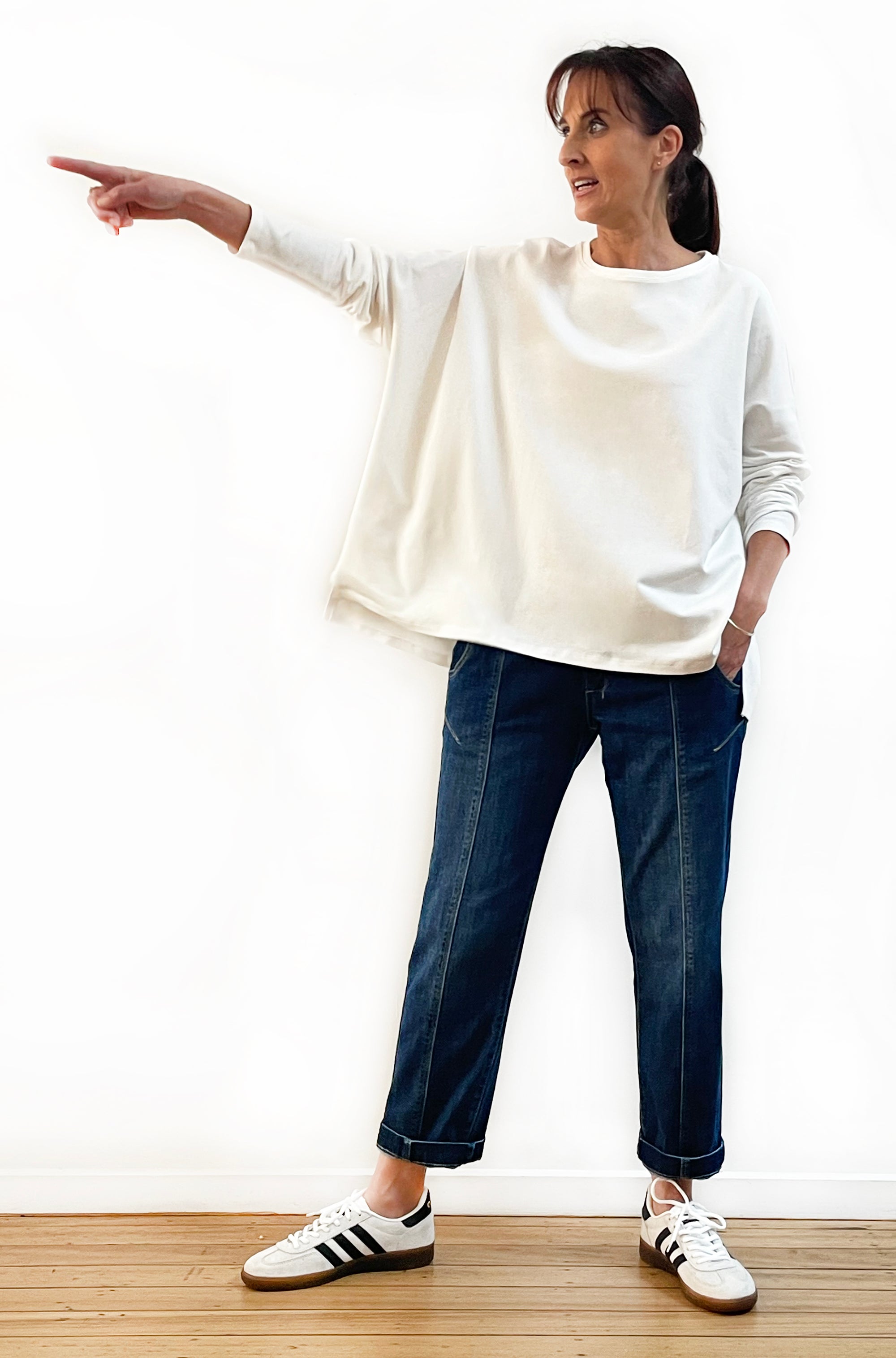 BAMBOO/ORGANIC COTTON SQUARE HEM BOX TOP OFF WHITE