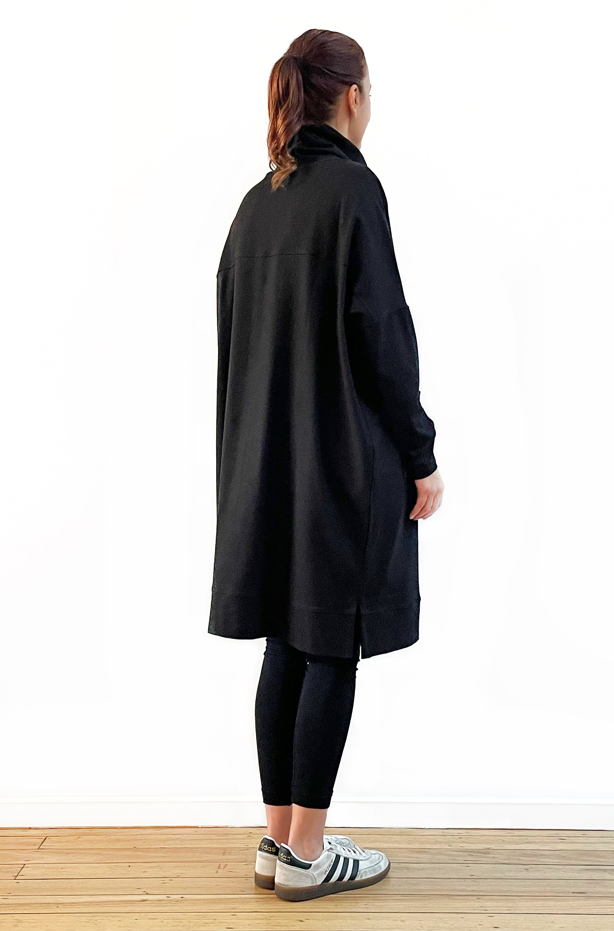 BAMBOO/ORGANIC COTTON PATCH POCKET COWL NECK DRESS BLACK