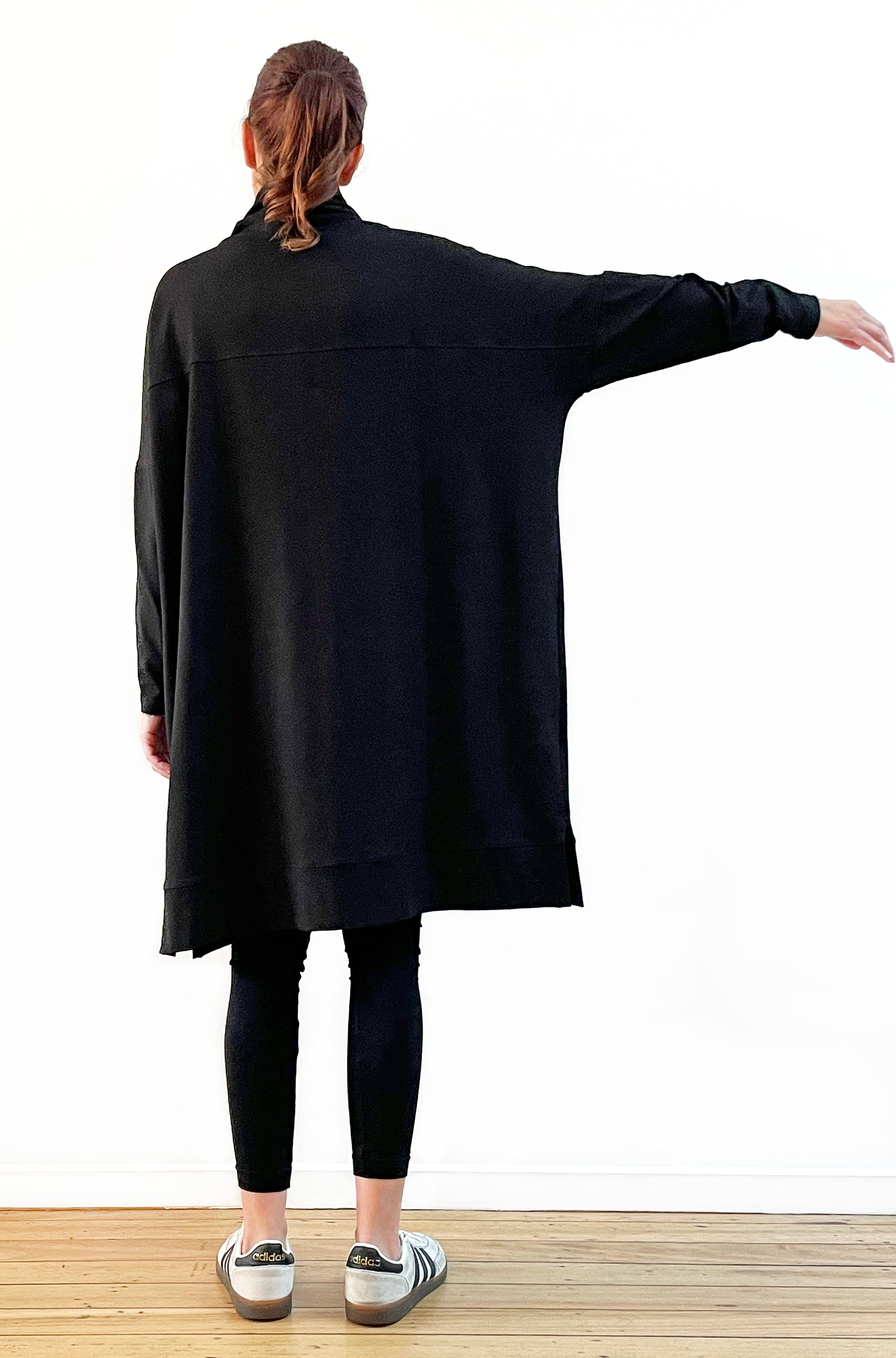 BAMBOO/ORGANIC COTTON PATCH POCKET COWL NECK DRESS BLACK