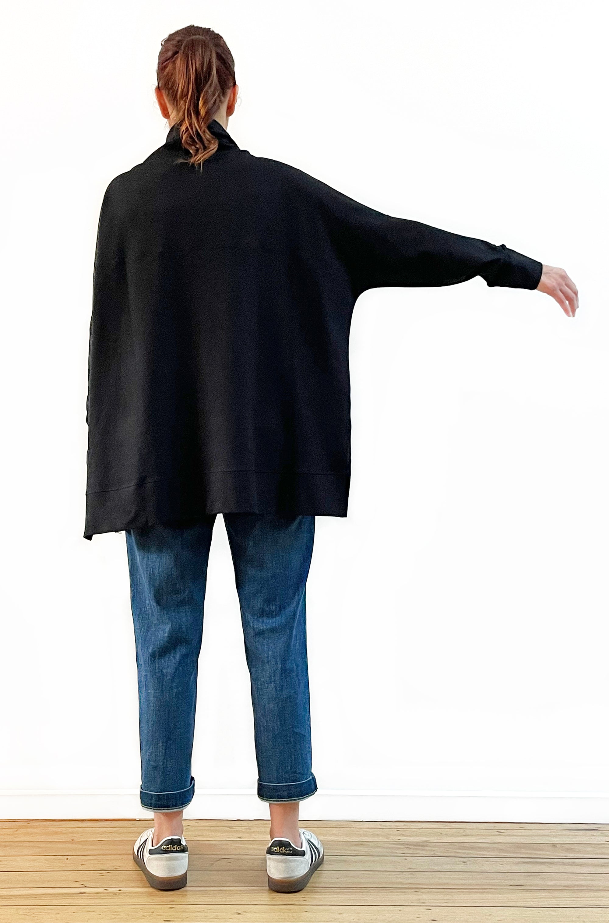 BAMBOO/ORGANIC COTTON PATCH POCKET COWL NECK TOP BLACK