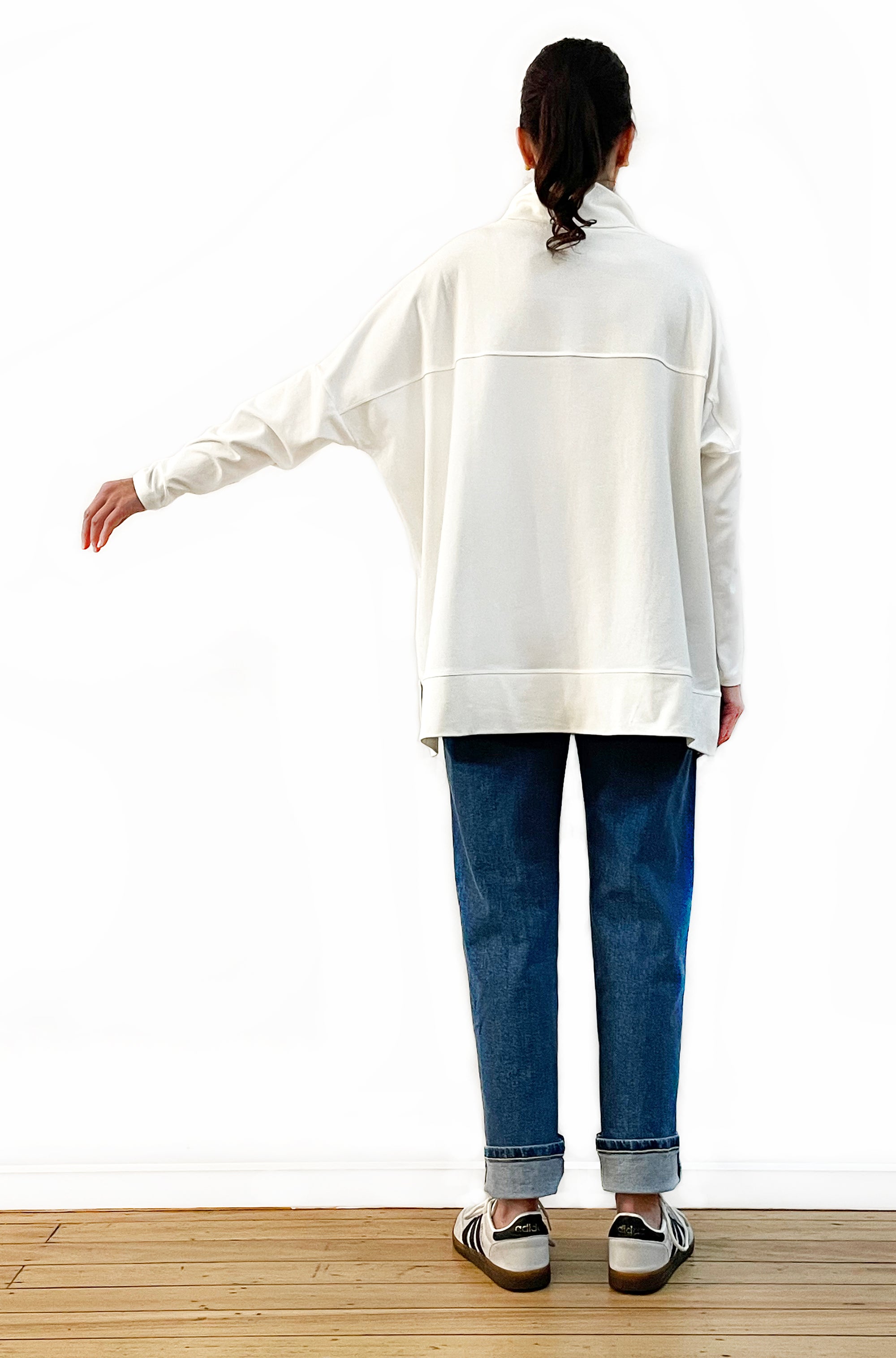 BAMBOO/ORGANIC COTTON PATCH POCKET COWL NECK TOP OFF WHITE